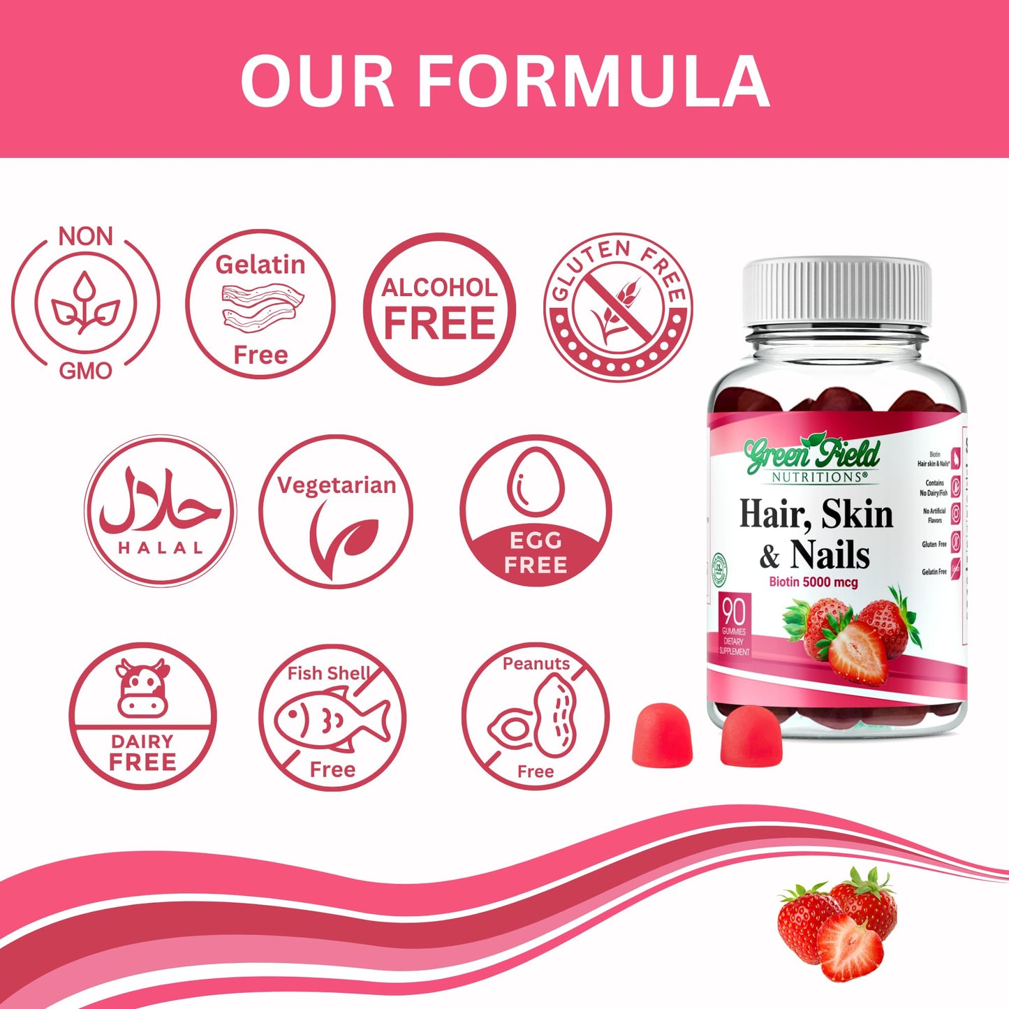 GREEN FIELD NUTRITIONS Biotin Gummies 90 Gummies