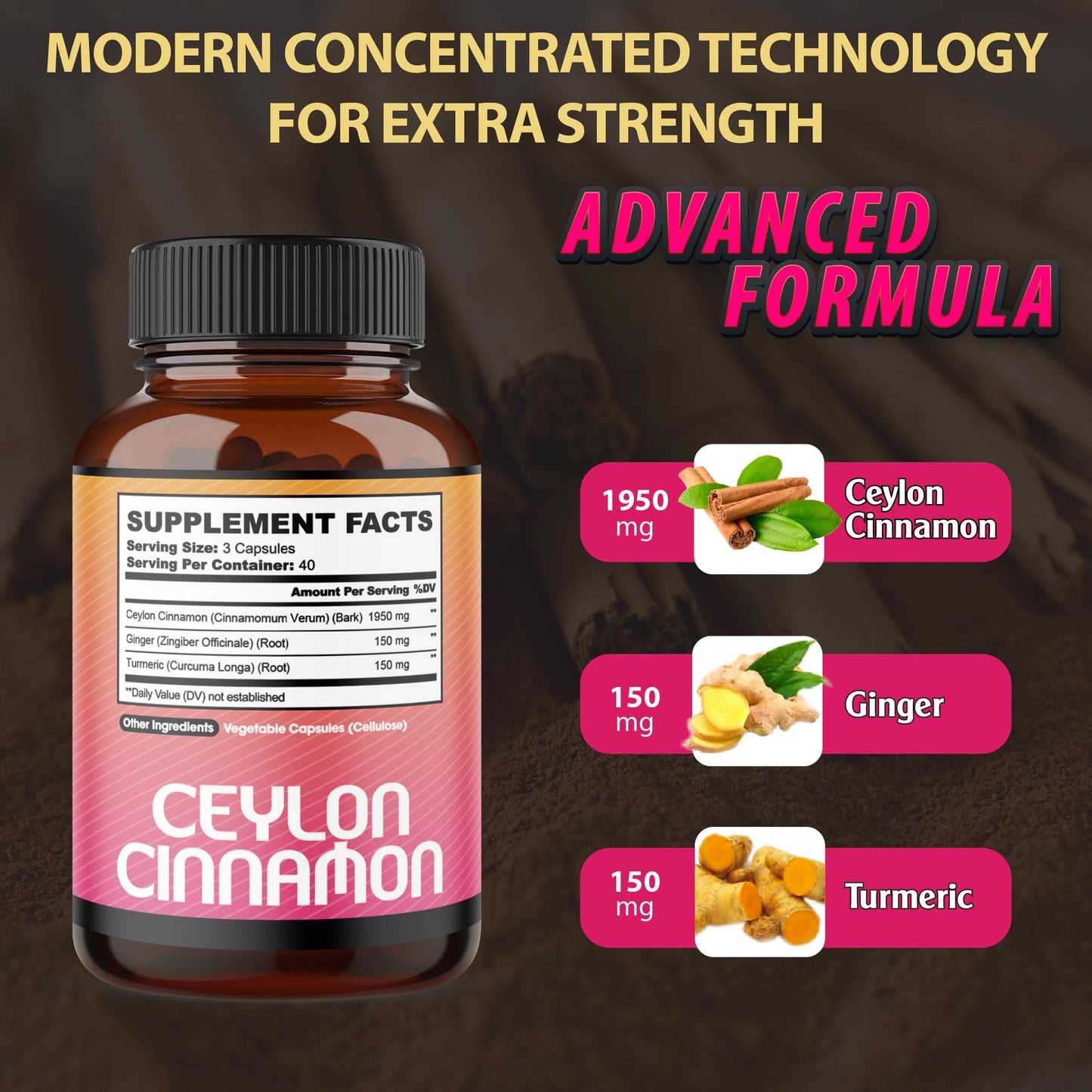 agobi Ceylon Cinnamon Capsules with Ginger Root and Turmeric Curcumin, 120 Vegan Capsules