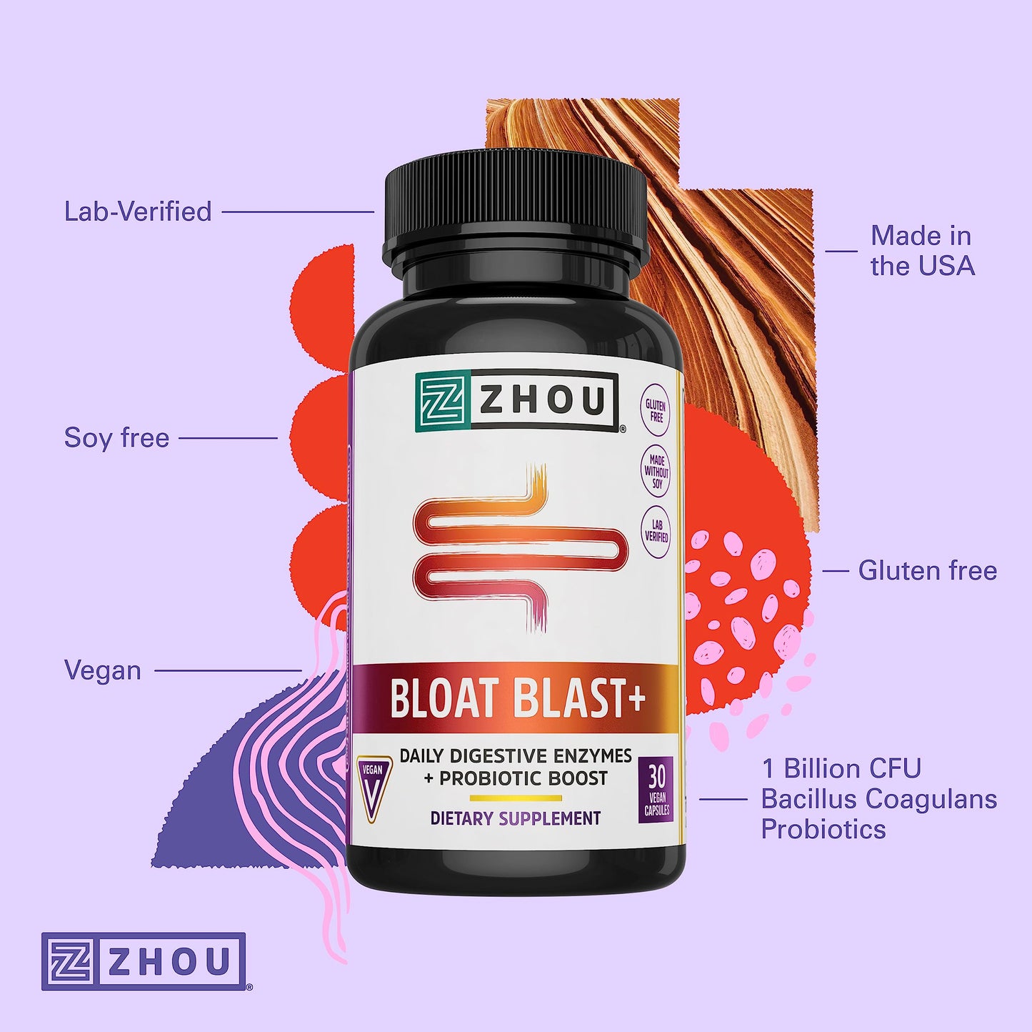 Zhou Bloat Blast+ Digestive Enzymes with Probiotics Capsule, 30 Capsules