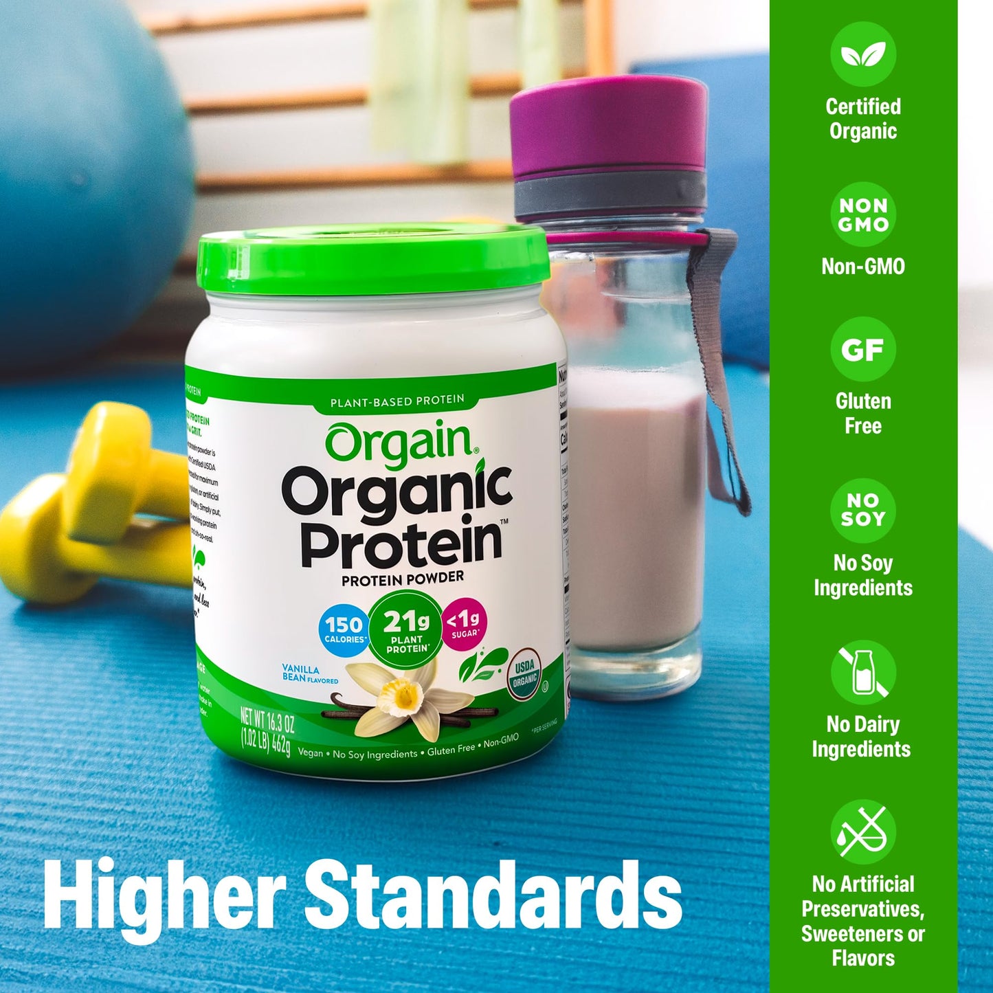 Orgain Organic Vegan 21g Protein Powder, Vanilla Bean, 16.32 oz