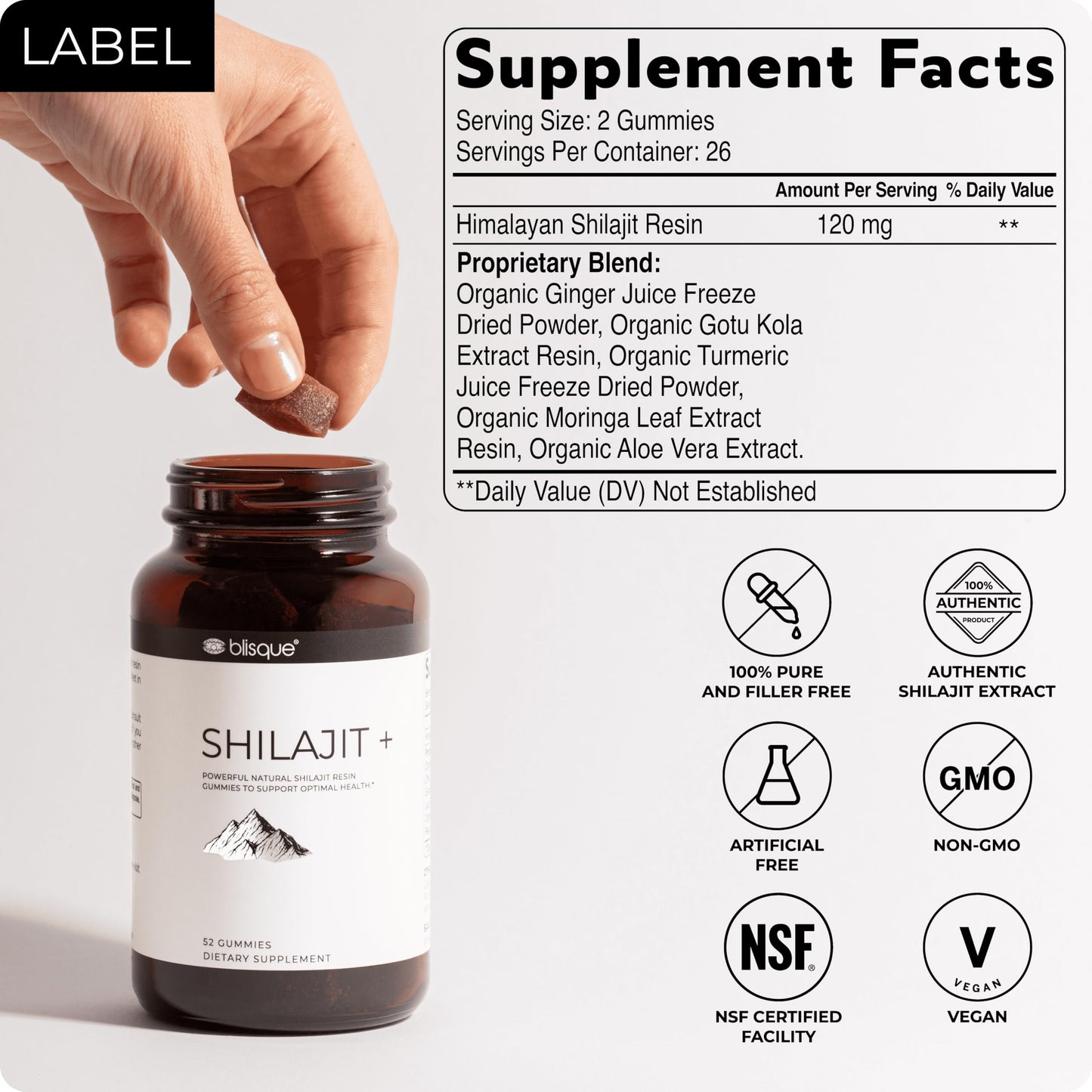 Blisque Himalayan Organic Shilajit Resin Gummies 52 Gummies