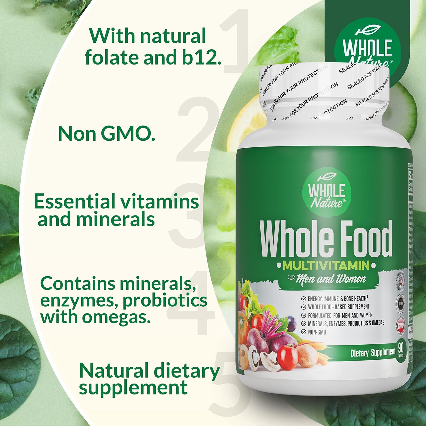 Whole Nature Whole Food Multivitamin for Men and Women 90 Tablets