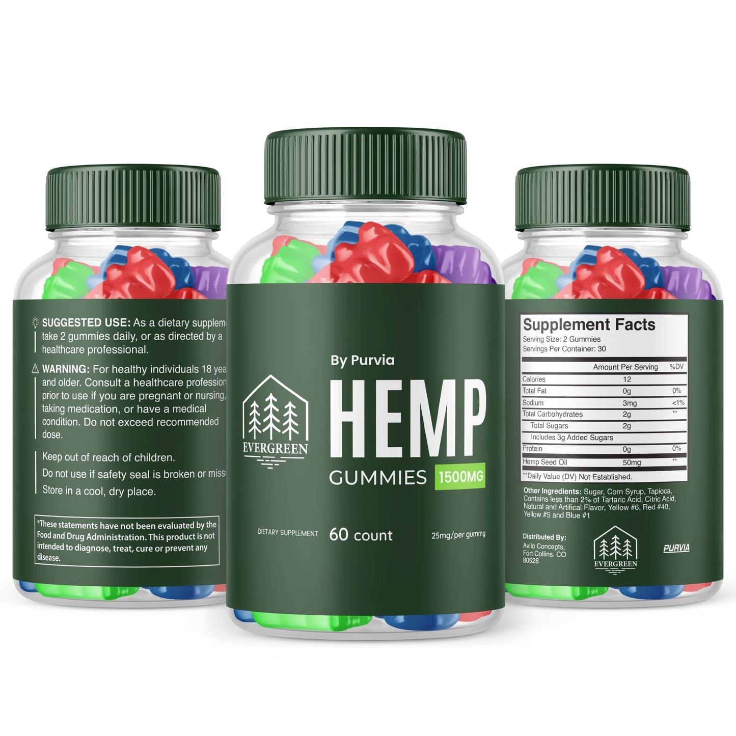 Purvia Evergreen Gummies, 180 Gummies