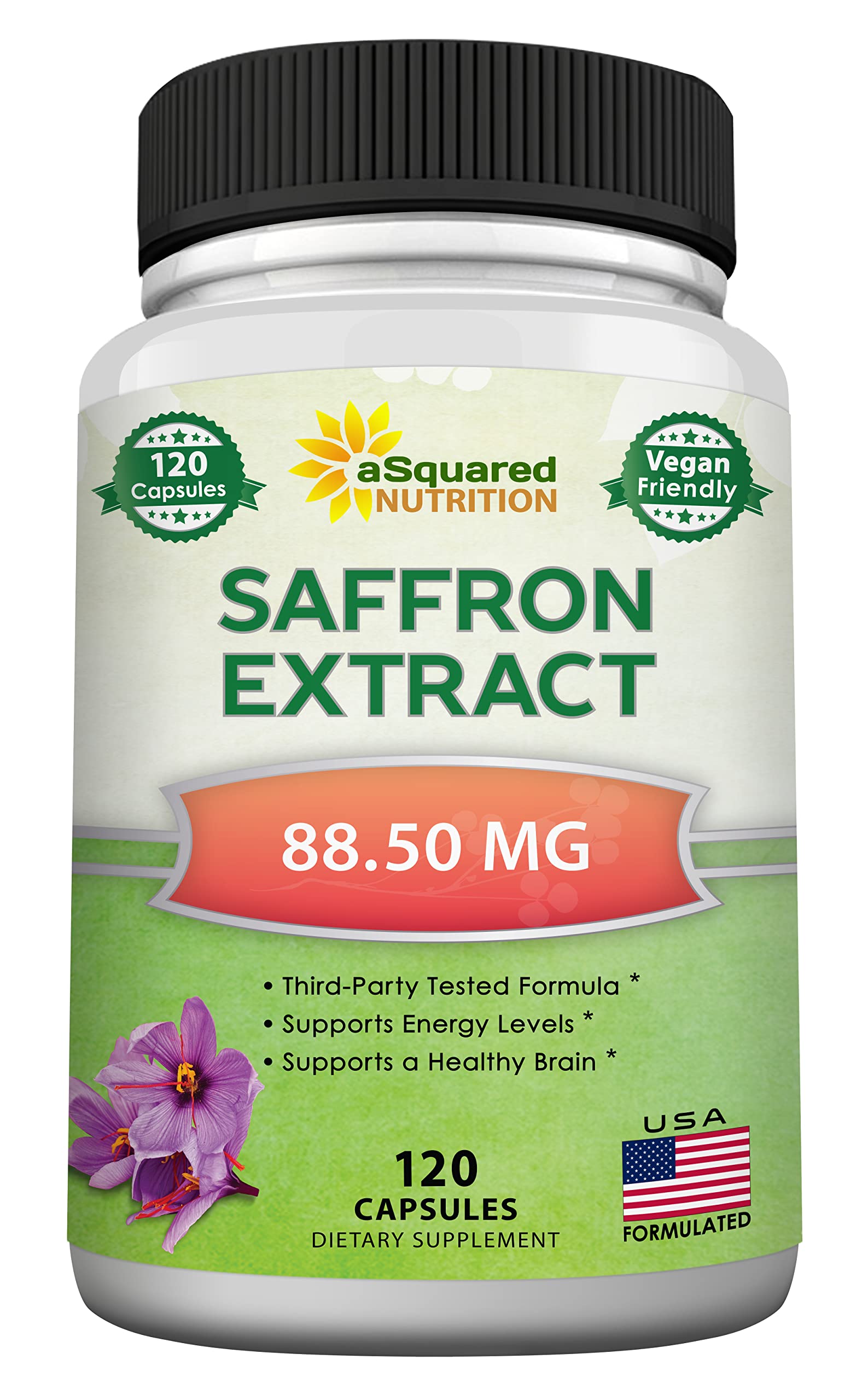 aSquared Nutrition Saffron Extract Supplement Capsules 120 Count