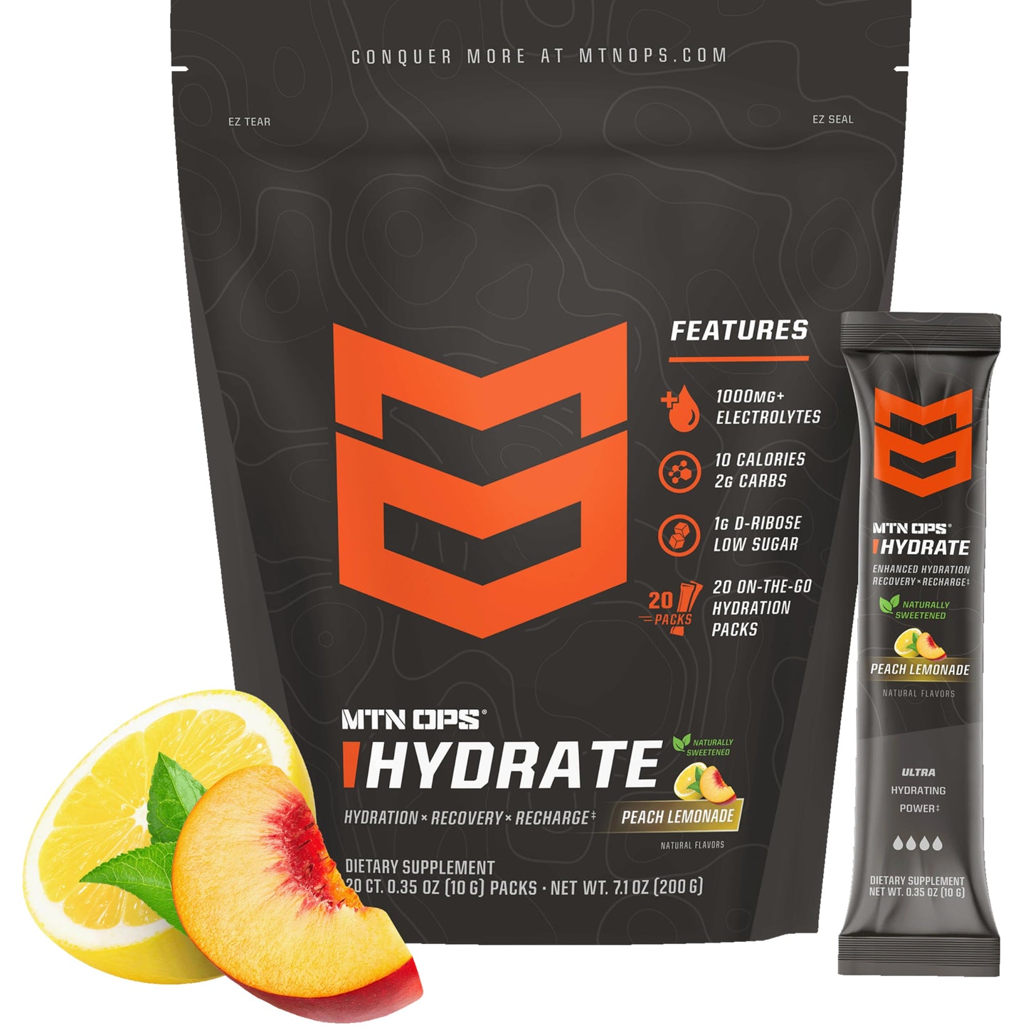 MTN OPS Hydrate Sugar Free Electrolyte Powder Peach Lemonade 5.6