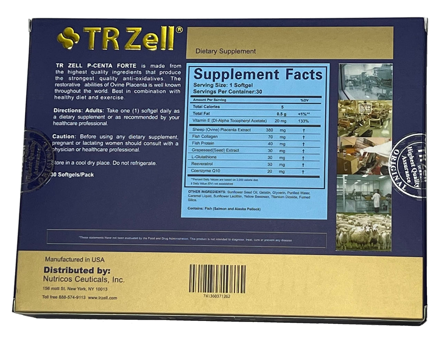 TR Zell P-Centa Forte Sheep Placenta Extract Supplement Softgel 1 Count