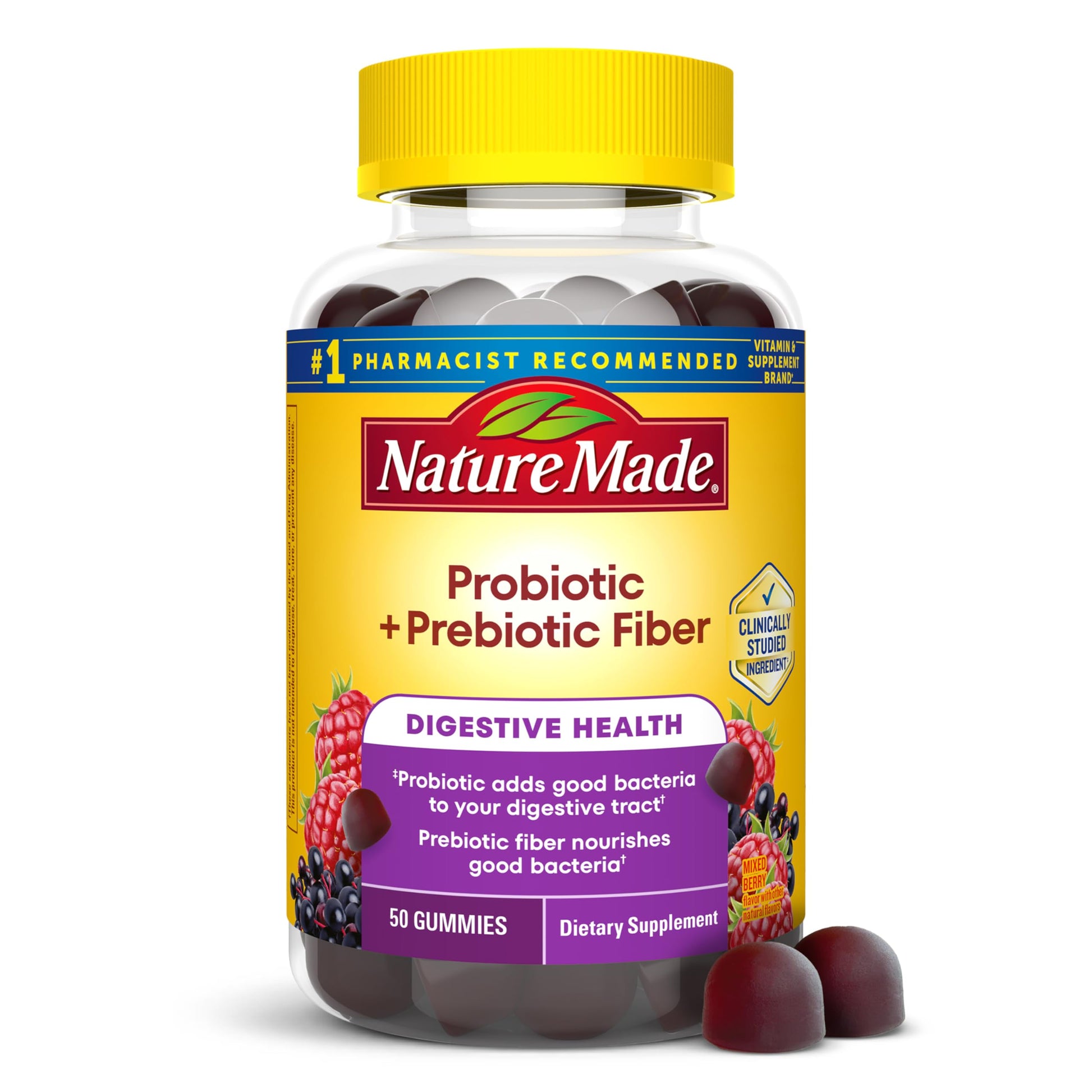 Nature Made Probiotic + Prebiotic Fiber Gummies, 50 Count