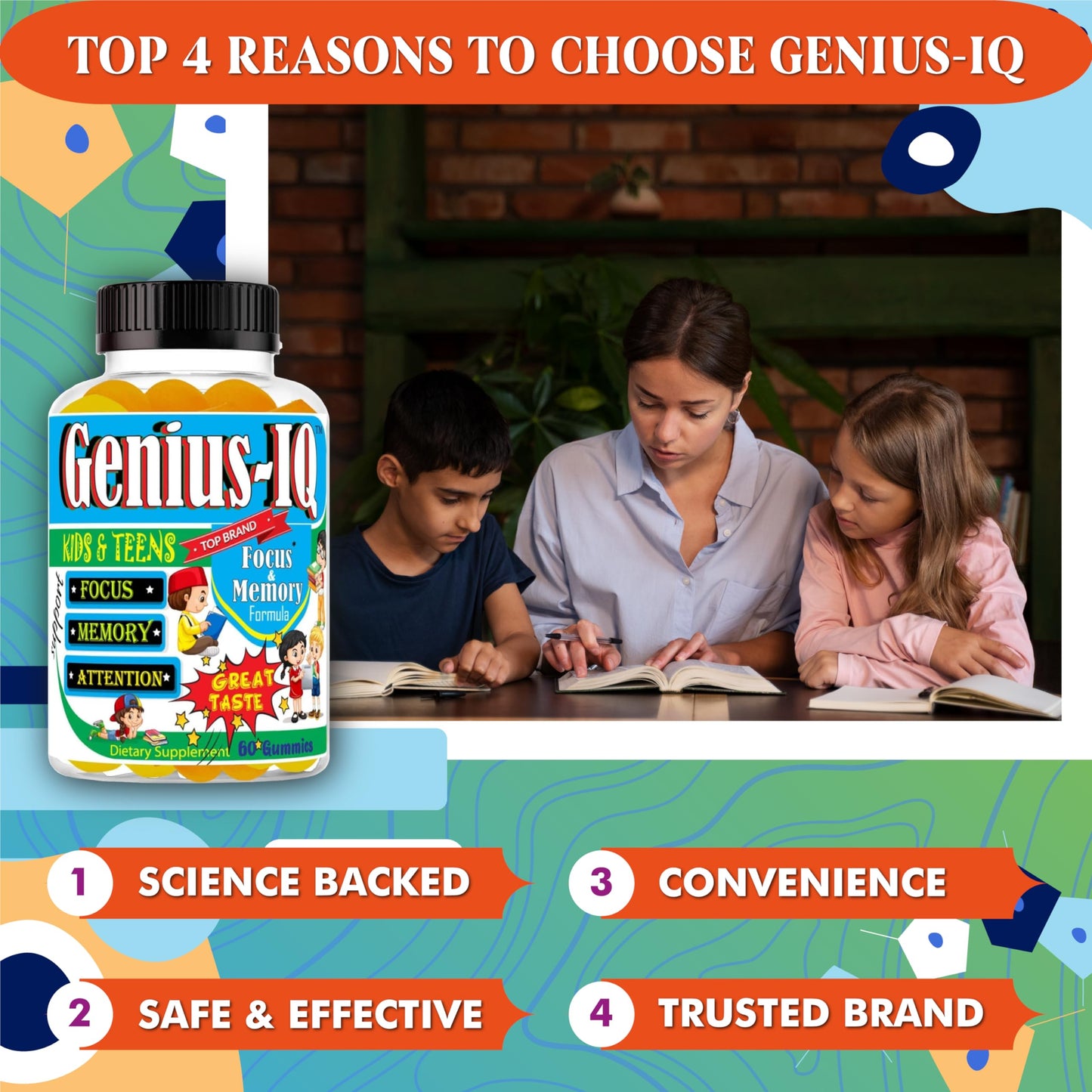 Celebrity LifeStyle Product Genius IQ Kids Brain Supplements for Memory and Focus Omega 3-6-9, EPA DHA Gummy Vitamins, 60 Gummies