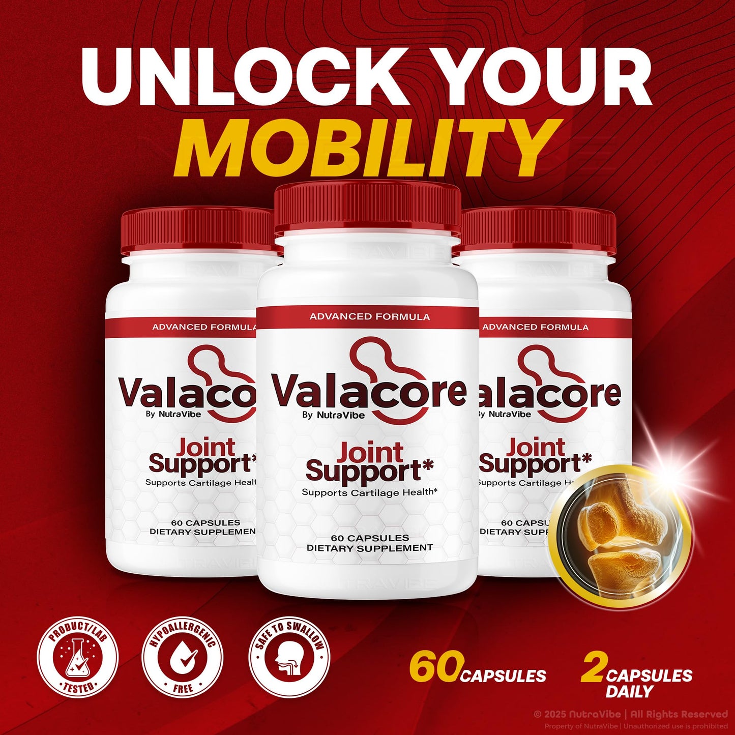 NutraVibe Valacore Capsules Daily Mobility Formula, Premium Natural Blend for Flexibility & Comfort, 120 Capsules