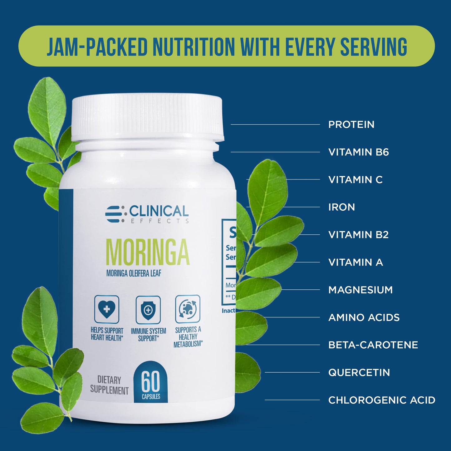 Clinical Effects Moringa Oleifera 800mg Capsule Superfood Supplement - Heart, Joint, Energy and Immune Support - 30 Capsules