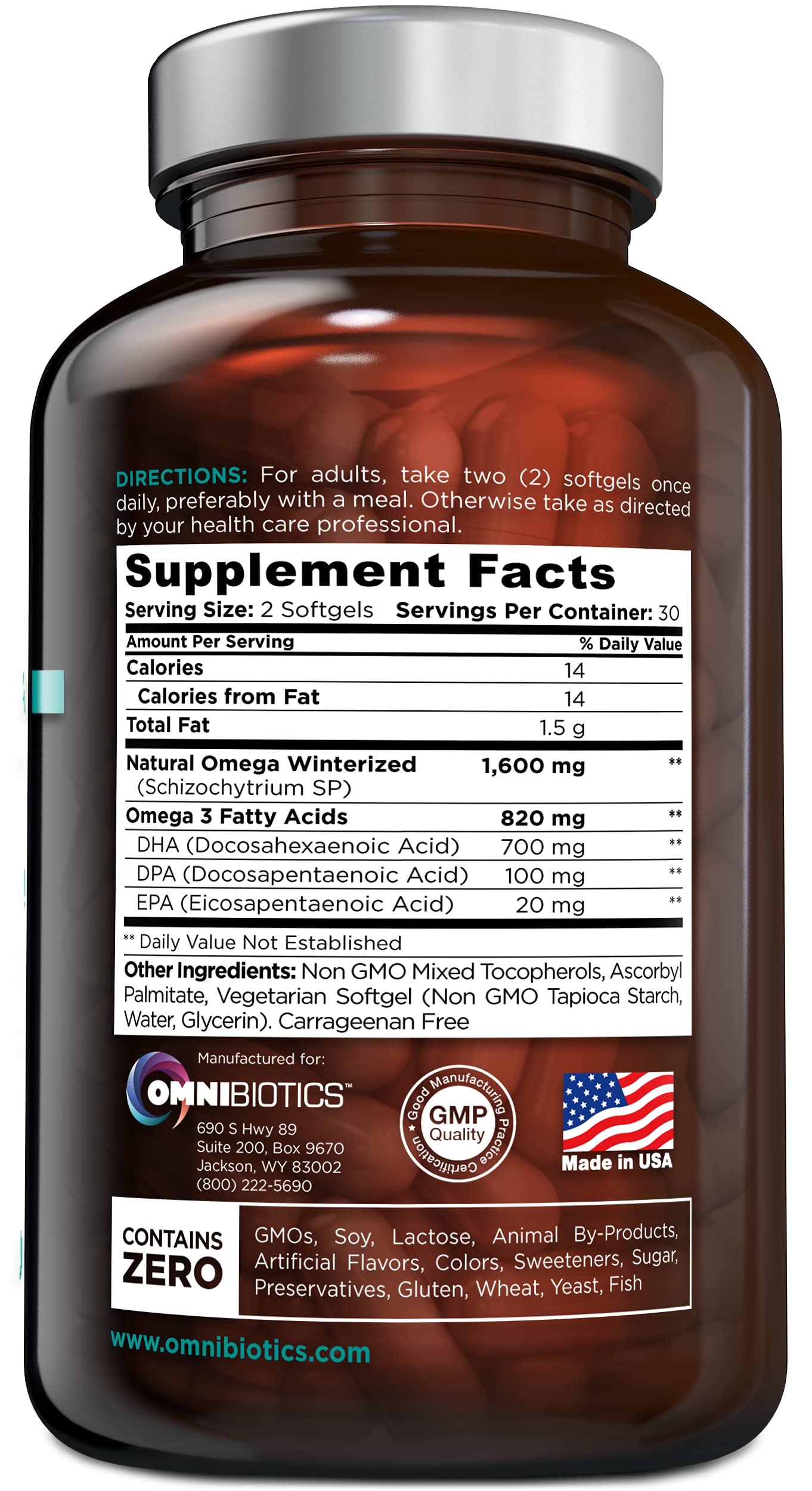 OmniBiotics Vegan Omega-3 DHA EPA Prenatal Supplement, 60 Capsules