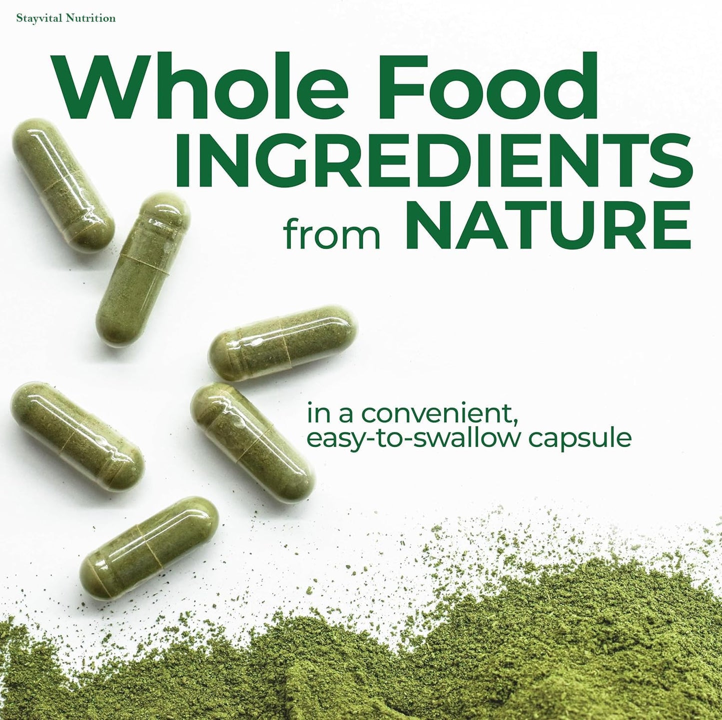 Stayvital Nutrition USDA Organic Superfood Greens – 28 Plant-Based Ingredients, Fruit & Veggie Supplement with Alfalfa, Beet Root, and Ginger, 60 Capsules