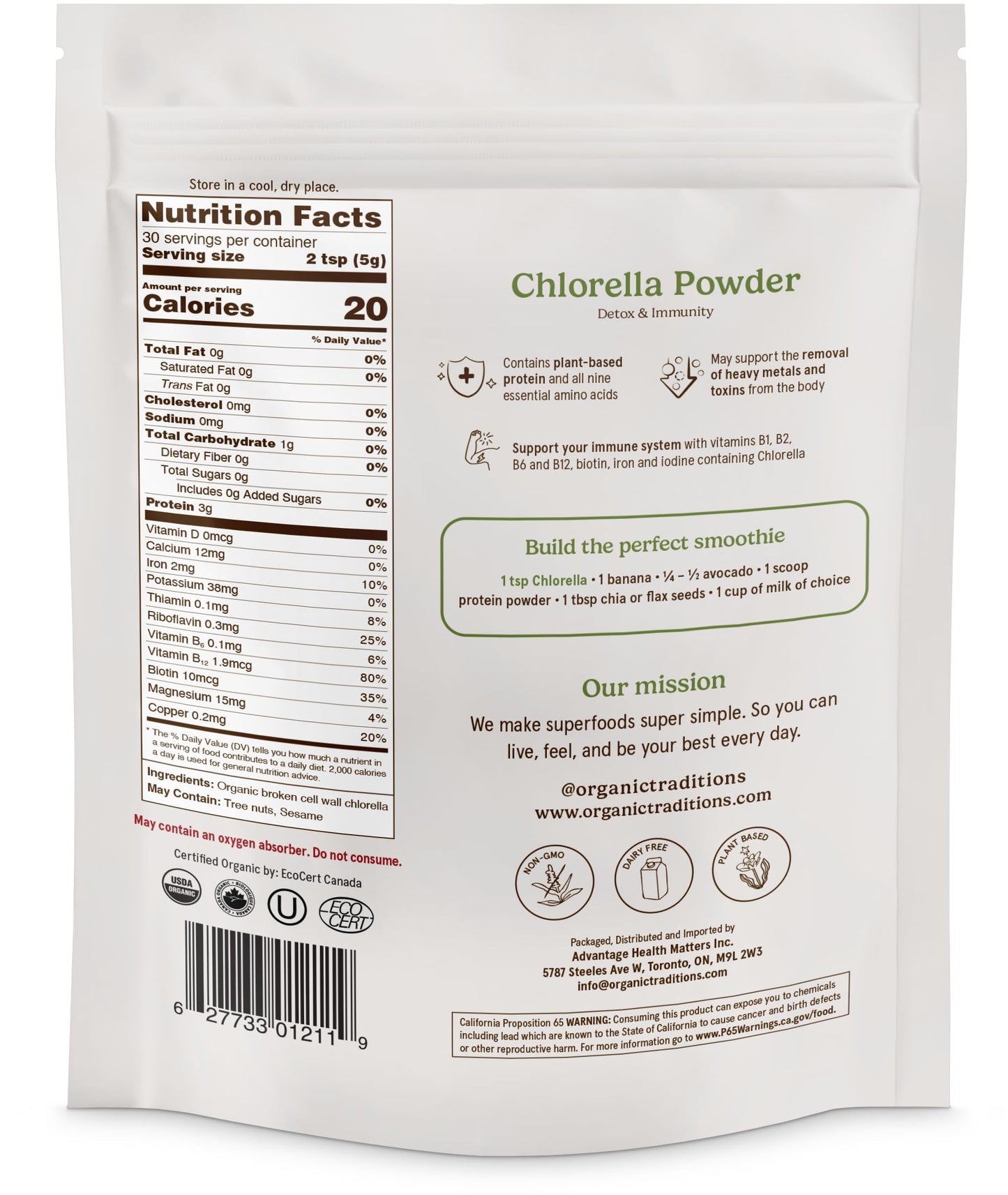 Organic Traditions Chlorella Powder, 1 Count