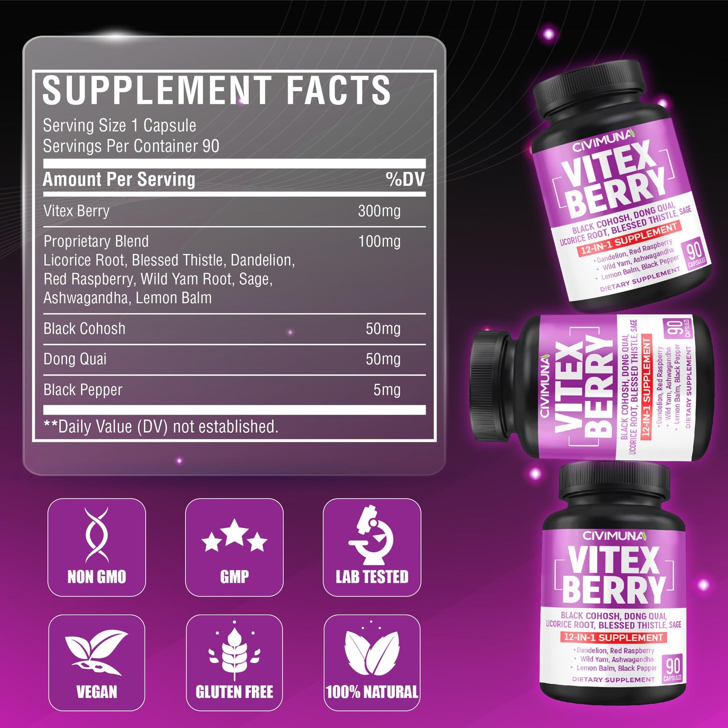 CIVIMUNA Vitex Berry Extract, 90 Capsules