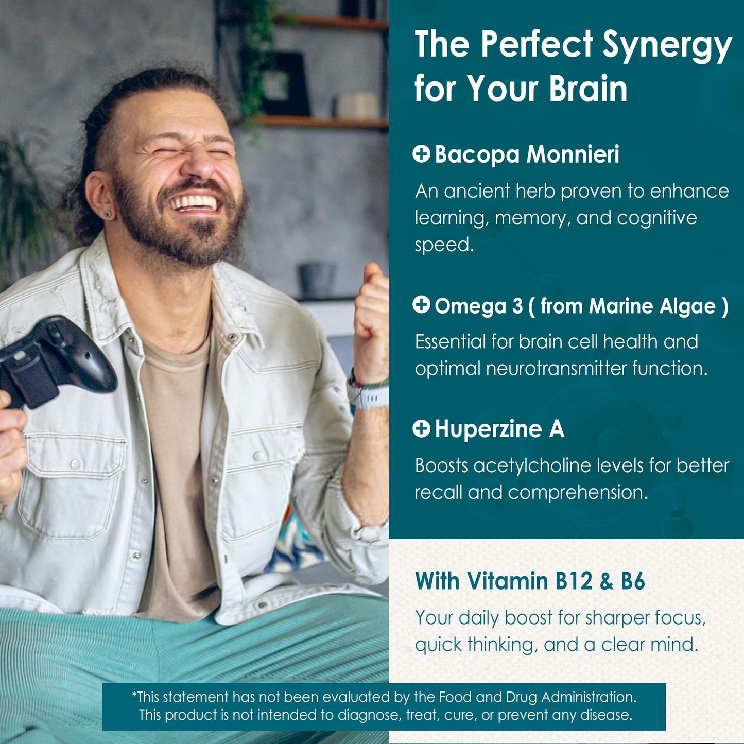 Nextdia Phosphatidylserine - Nootropic Brian Supplement, Focus & Energy Gummies + Bacopa Monnieri, Omega 3, Huperzine A, Methyl B12 & B6 for Seniors, Gamers, Workers, Non-GMO, Caffeine-Free, Sugar Free, 60 Gummies