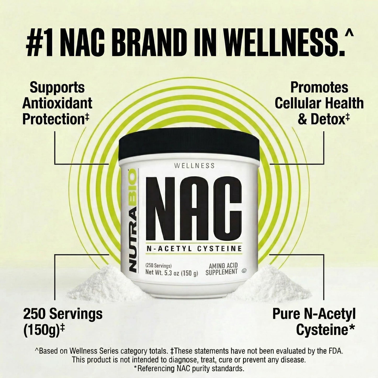 NutraBio N-Acetyl Cysteine Supplement (NAC) Powder, 5.3 Ounce