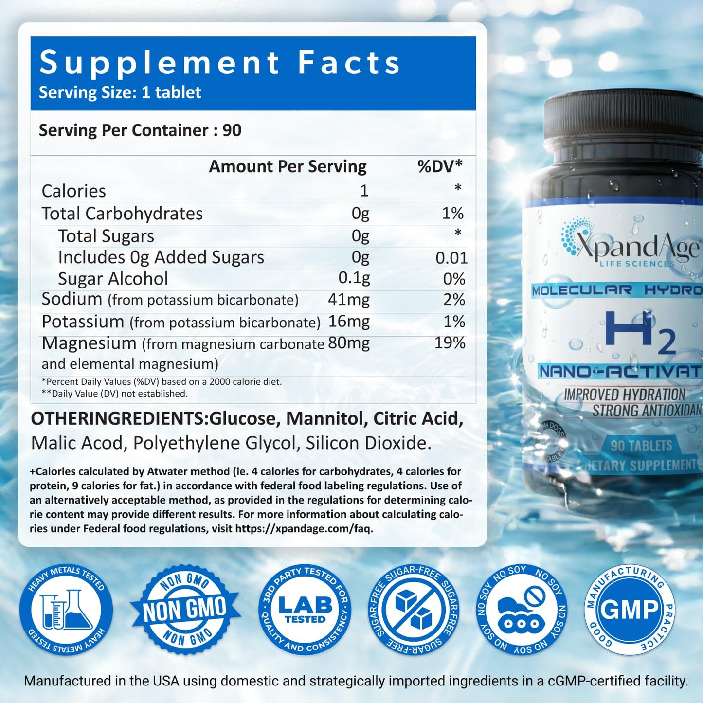 XpandAge Life Sciences H2 Molecular Hydrogen Supplement Tablets 90
