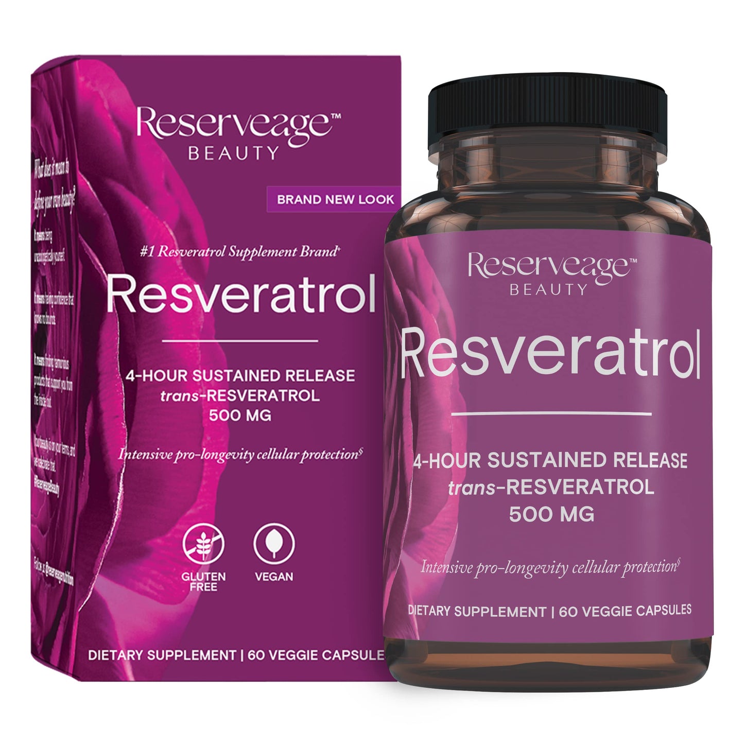 Reserveage Nutrition Resveratrol 500 mg Trans-Resveratrol Antioxidant Supplement Capsule 120 Count