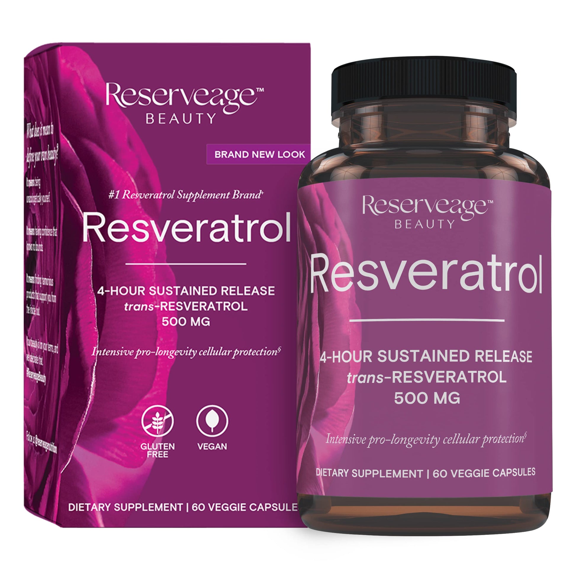 Reserveage Nutrition Resveratrol 500 mg Trans-Resveratrol Antioxidant Supplement Capsule 120 Count