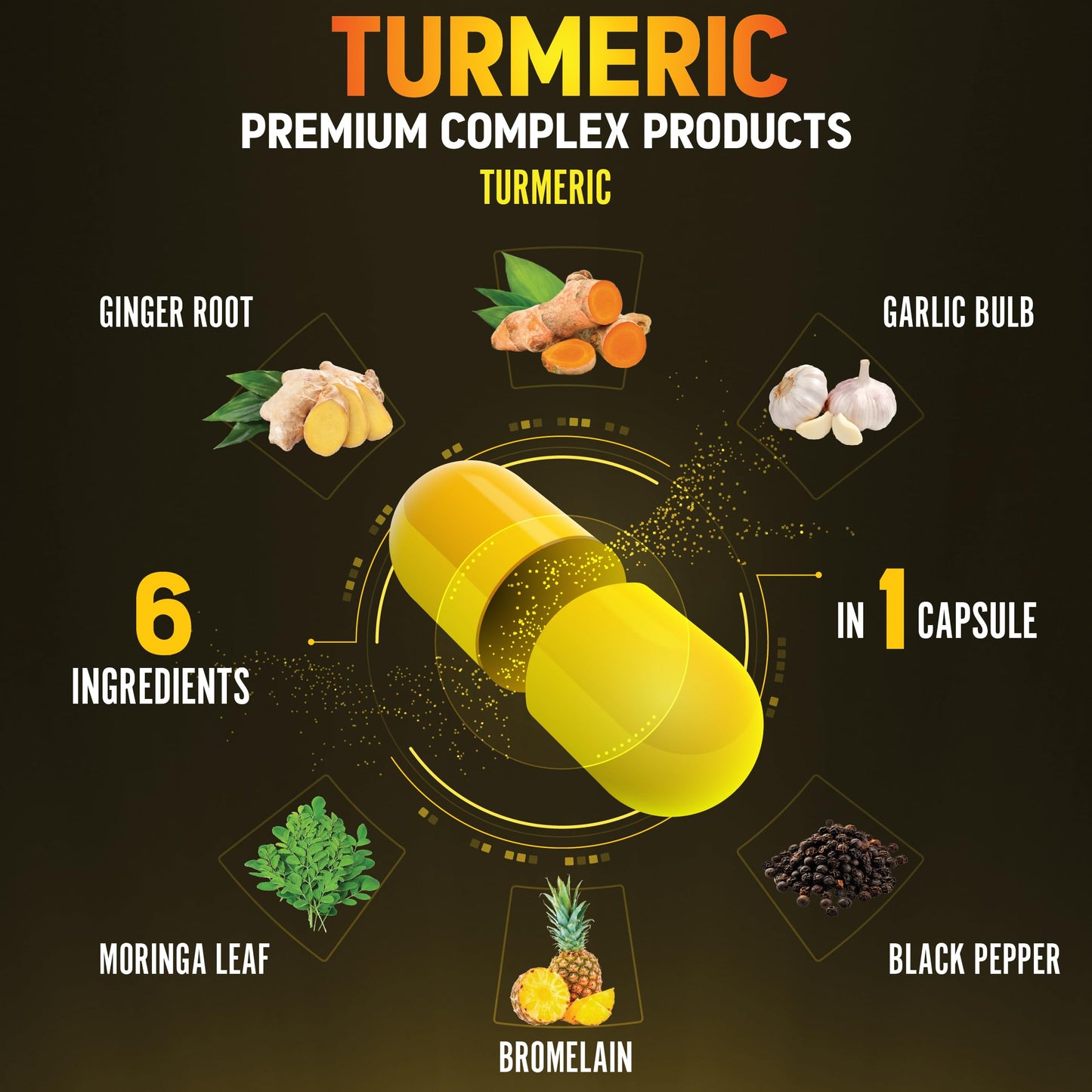 Zolotus 6 in 1 Turmeric Curcumin + Ginger Capsules, 120 Count