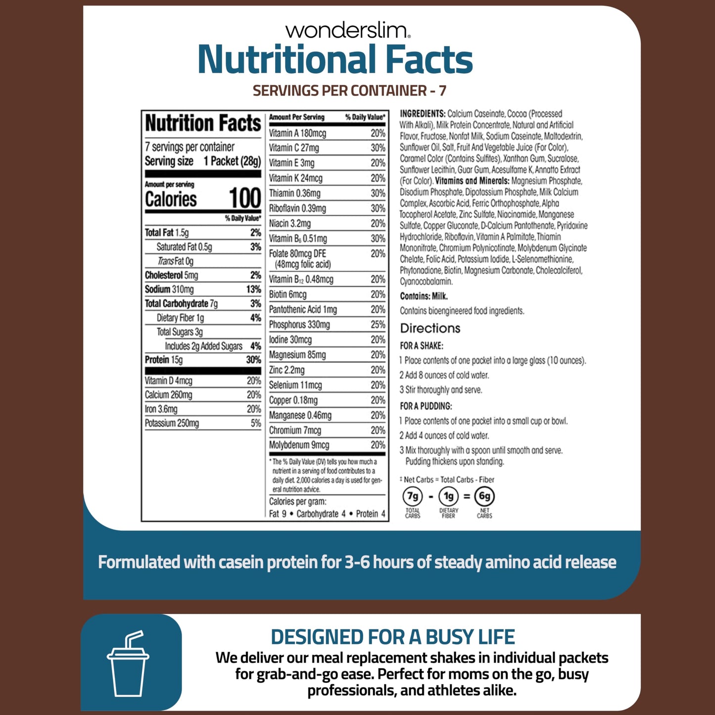 WonderSlim Protein Meal Replacement Shake Powder Dark Cocoa Cream