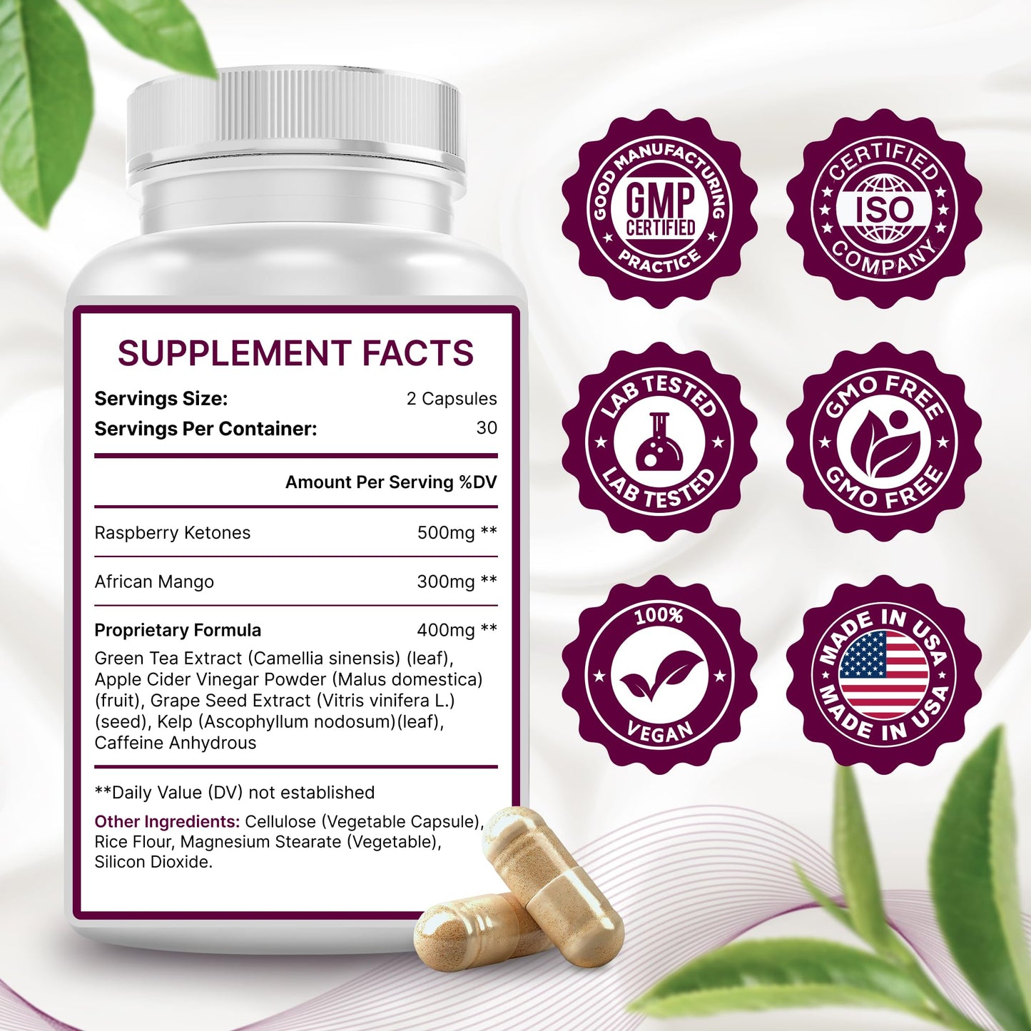 PHYTOCHOICE Fat Burner for Women with Raspberry Ketones, Green Tea & African Mango – Best Diet Pills that Work Fast for Women, All-Natural Weight Loss Supplements Supports Metabolism & Belly Fat Burn, 60 Capsules