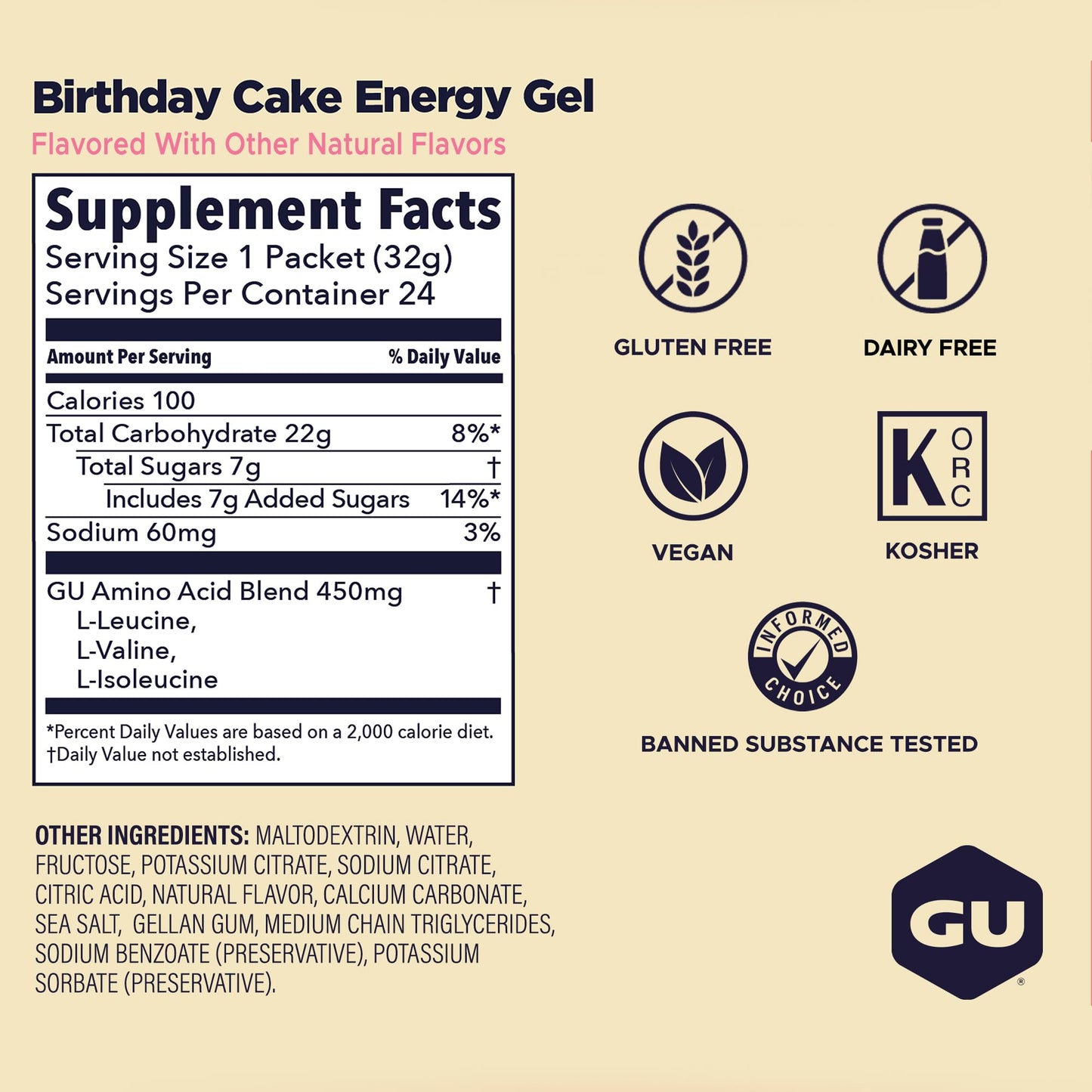 GU Energy, Original Energy Gels, Birthday Cake - 24 Count