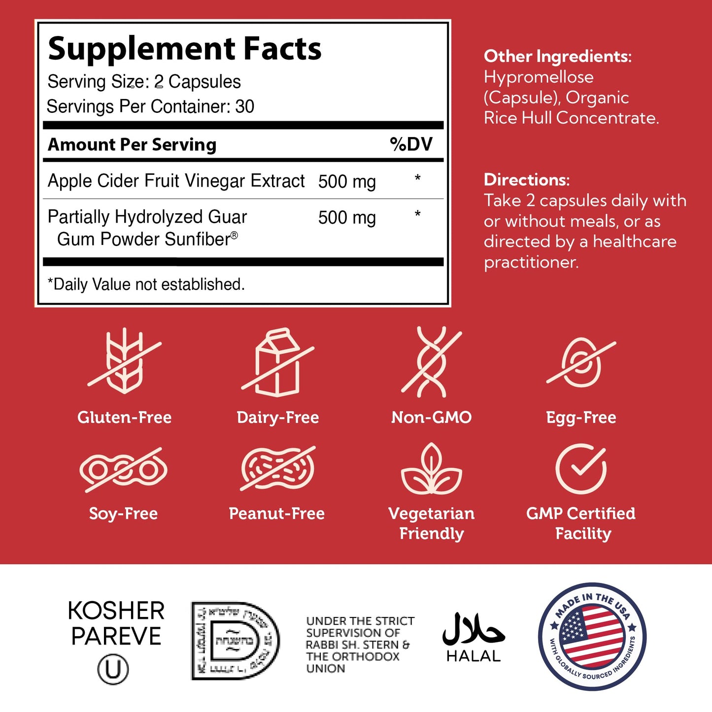 Zahler Apple Cider Vinegar Capsules with Fiber Supplement, 60 Capsules