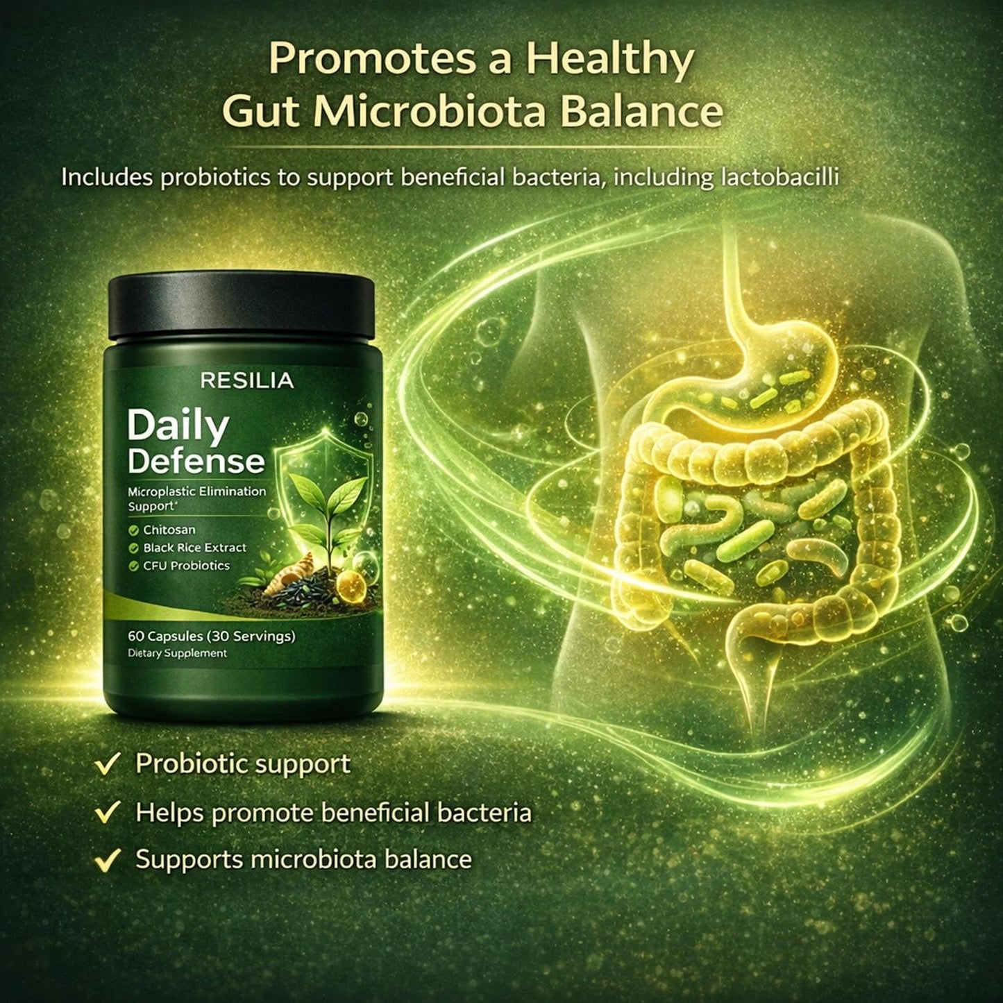 Golden Dunes Resilia Daily Defense Supplement for Gut & Cellular Support Capsules, 60 Count