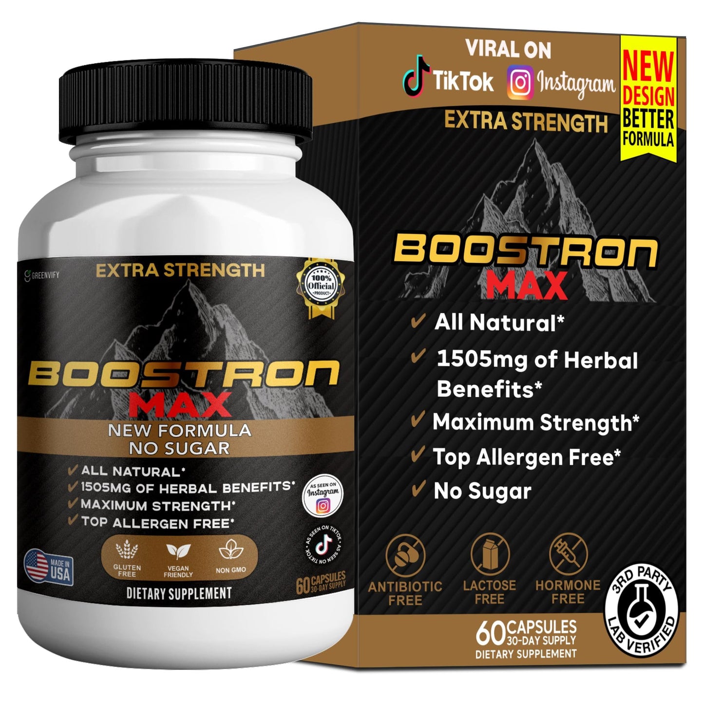 GREENVIFY Boostron Max Extra Strength Maca Root Complex, Organic Blend, 60 Capsules