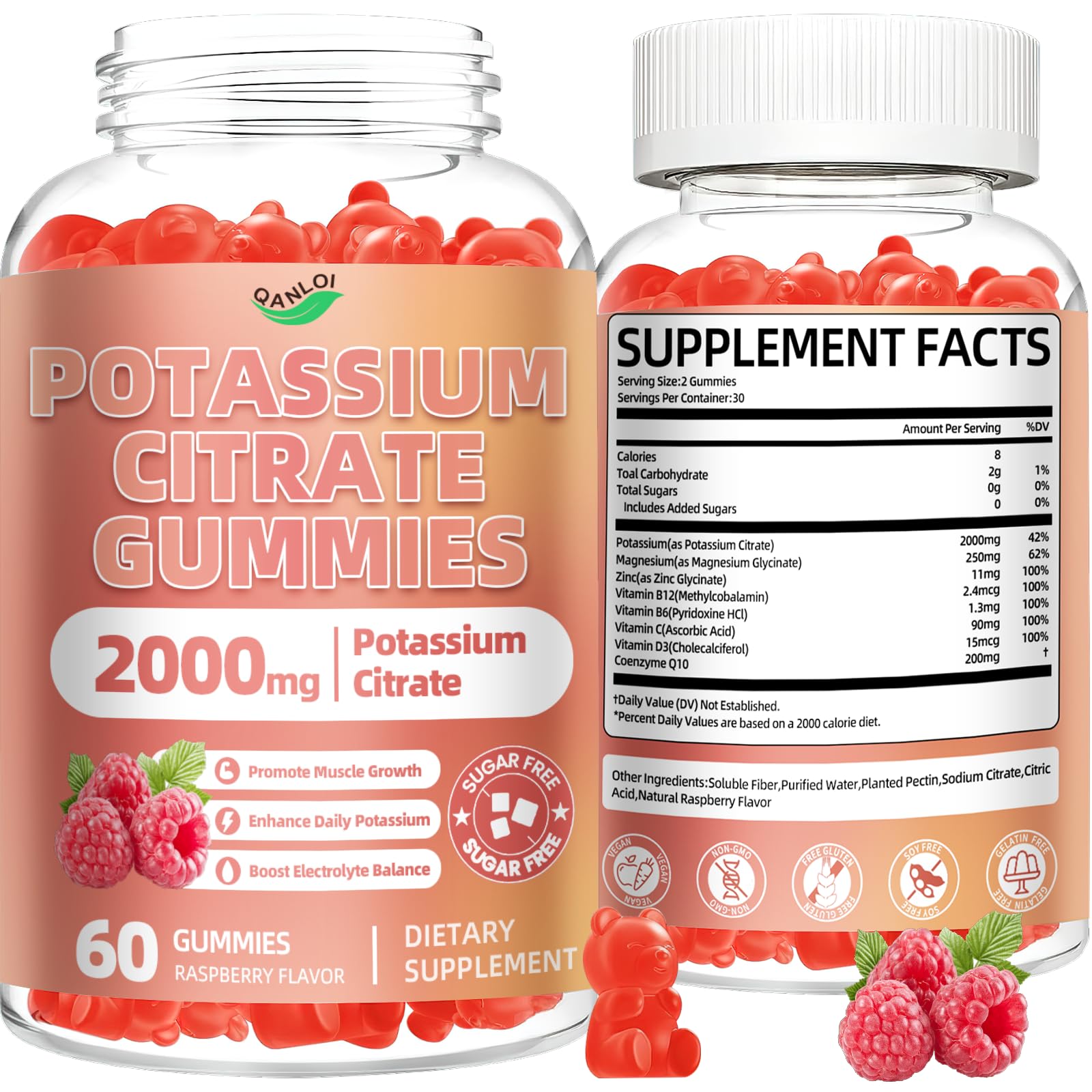 QANLOI Potassium Citrate 2000mg Gummies, 60 Count