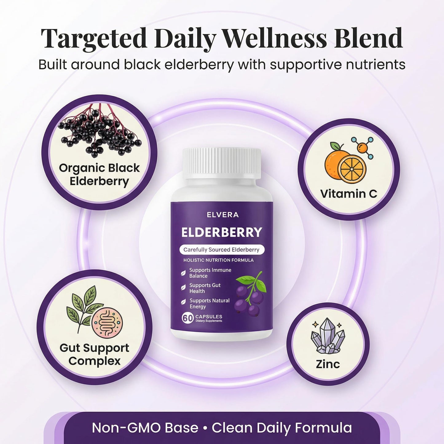 ELVERA Elderberry Gut Support Complex Capsules, 60 Count