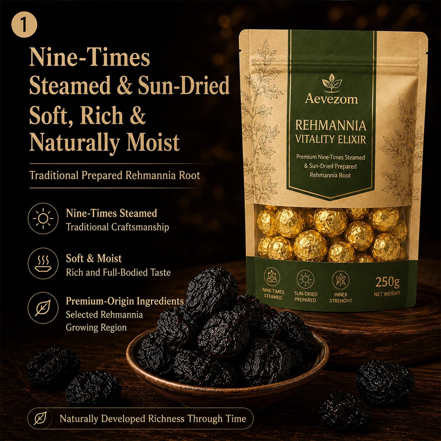 Aevezom Rehmannia Root Nine-Times Steamed & Sun-Dried, Pure Natural Formula, Tablet, 1