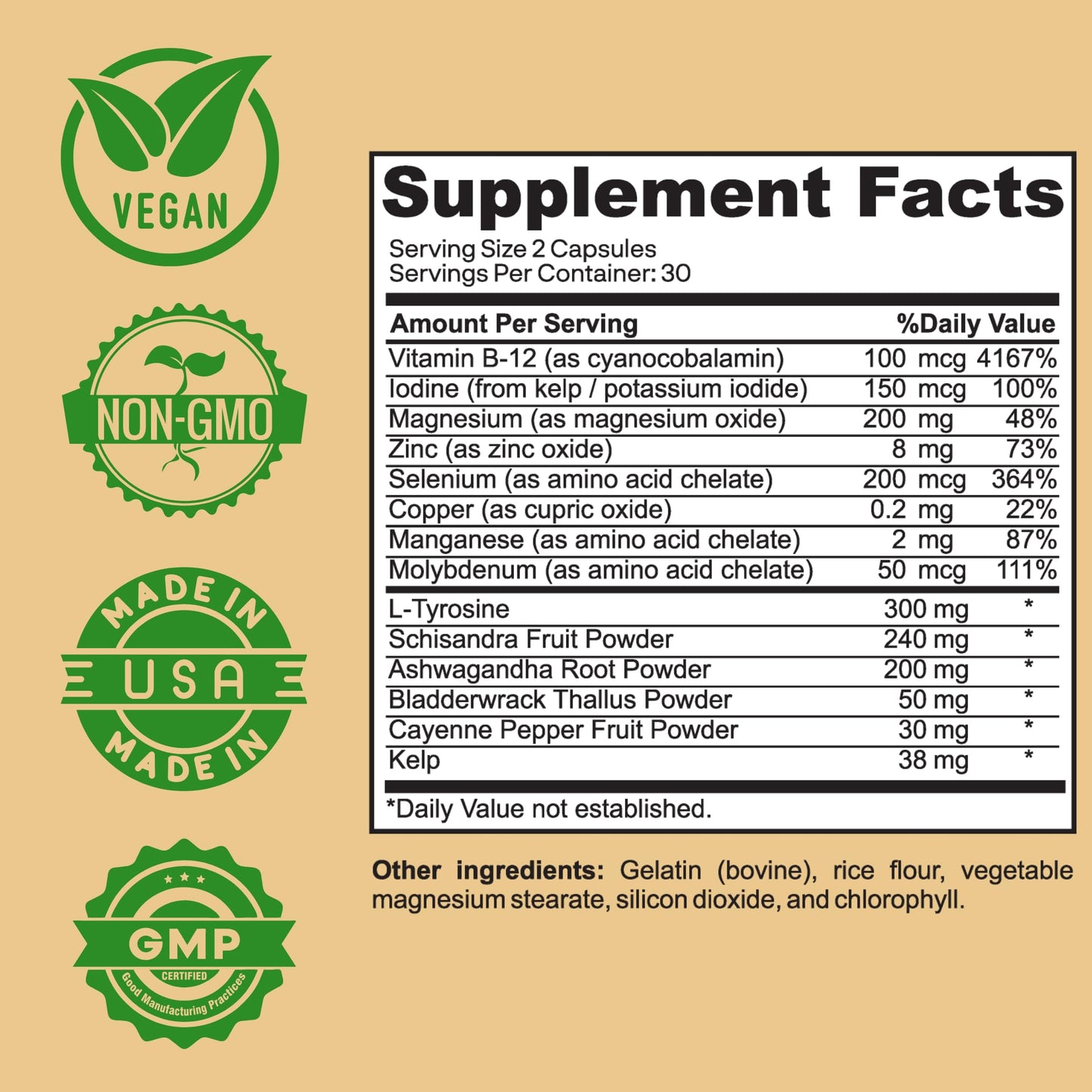 Herb Vitality Thyroid Support Supplement with Iodine, Ashwagandha & Kelp, 60 Capsules
