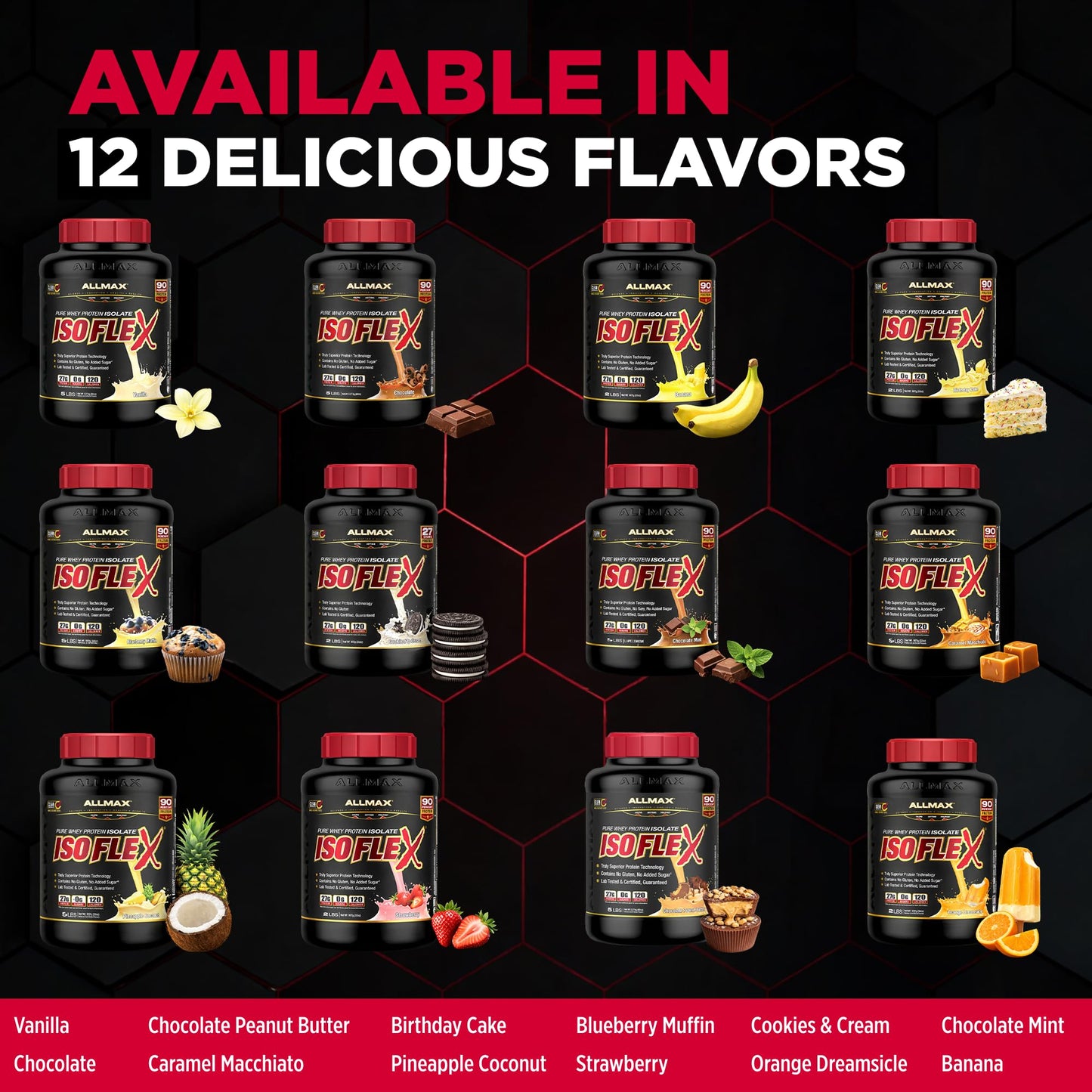 ALLMAX ISOFLEX Pure Whey Isolate Protein Powder, 80 Servings, Strawberry, 5 lb