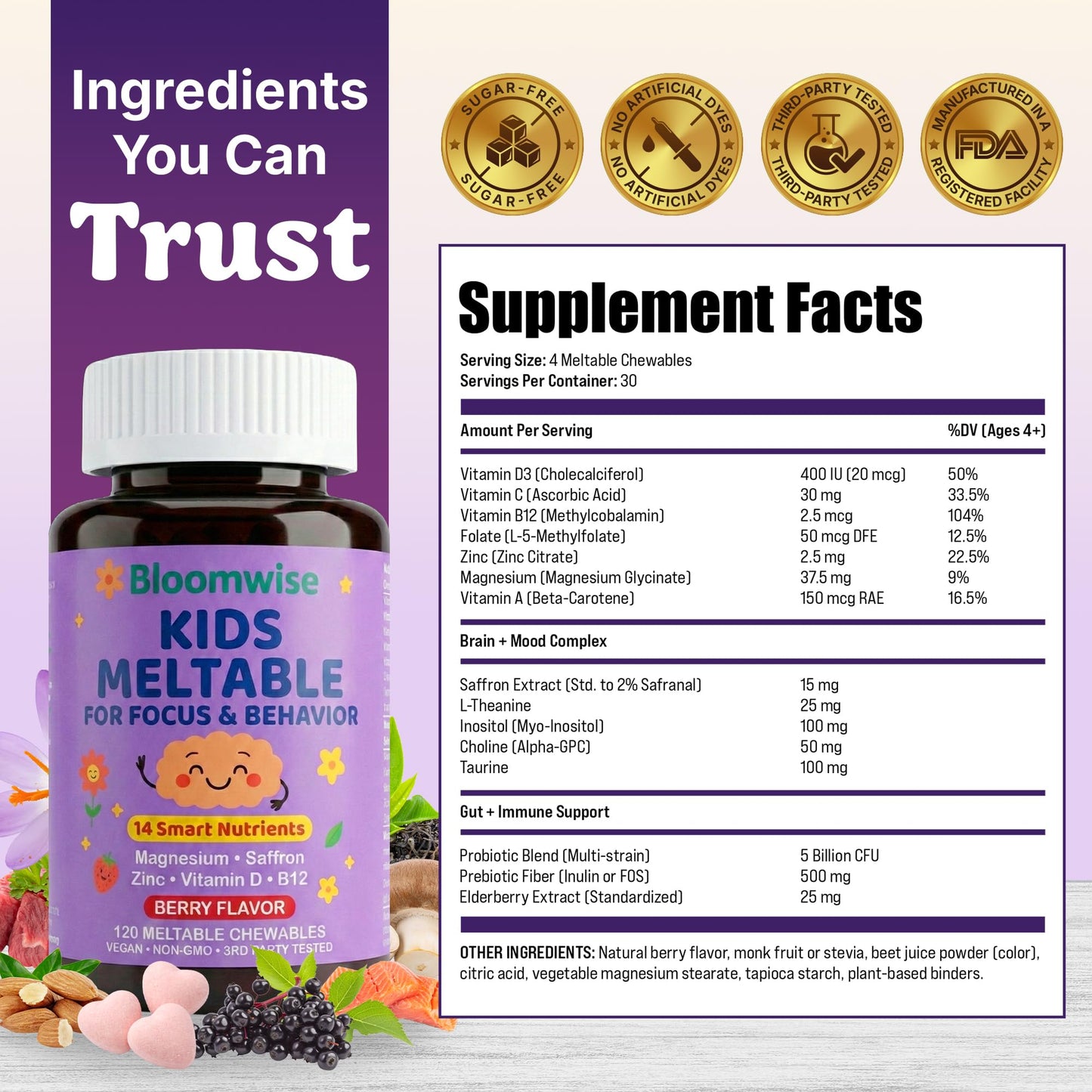 Hello Bloomwise Kids Meltable Multivitamin Chewable, 120 Count