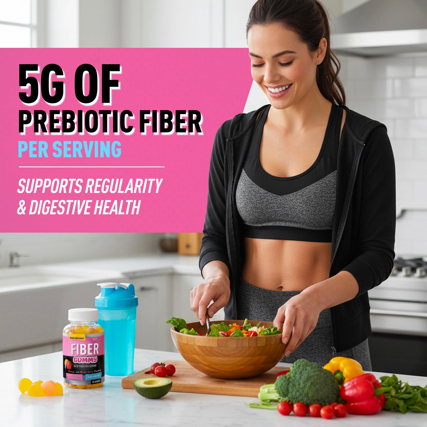 Helix Heal High Fiber Gummies for Adults – 5g Prebiotic Fiber Supplement with Chicory Root Inulin for Digestive Health, Constipation Relief & Regularity Support – Orange & Berry Flavor, 60 Gummies