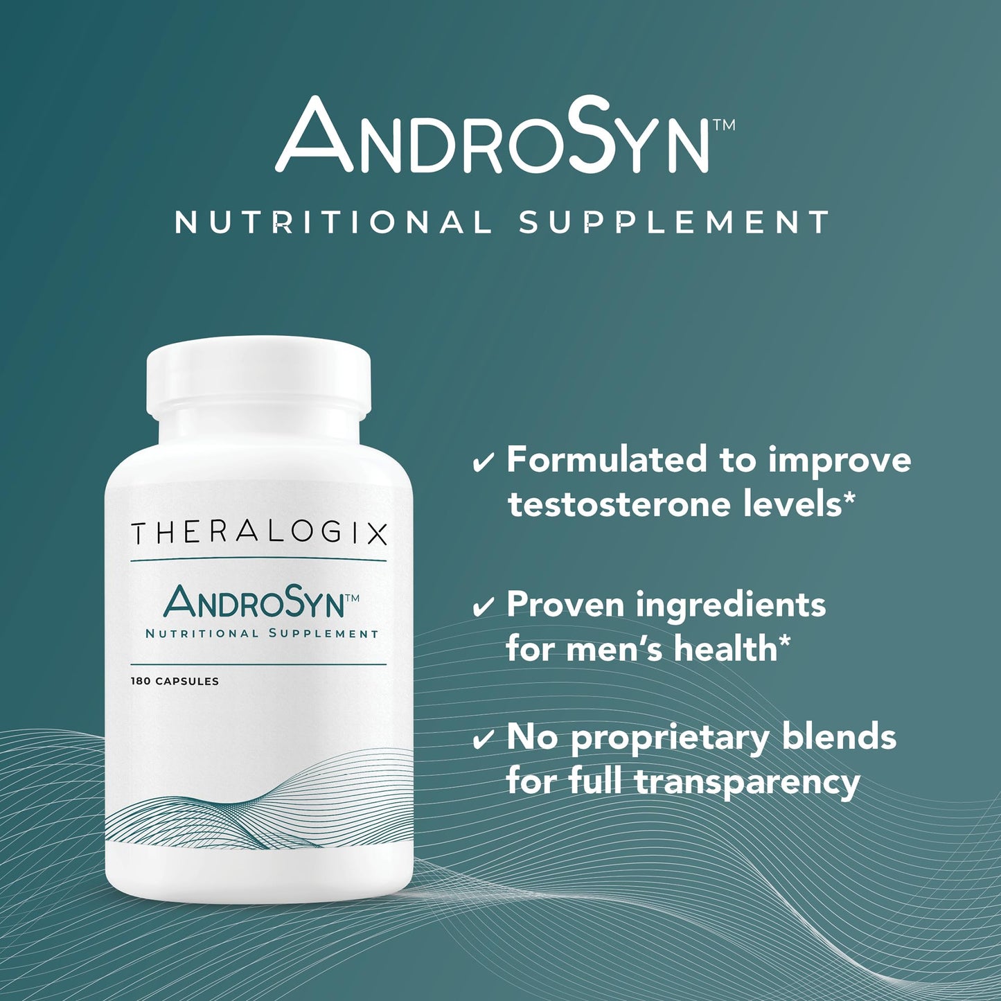 Theralogix AndroSyn Testosterone Supplement for Men with Fenugreek, Tongkat Ali, Ashwagandha, and D-Chiro-Inositol Capsule, 180 Count
