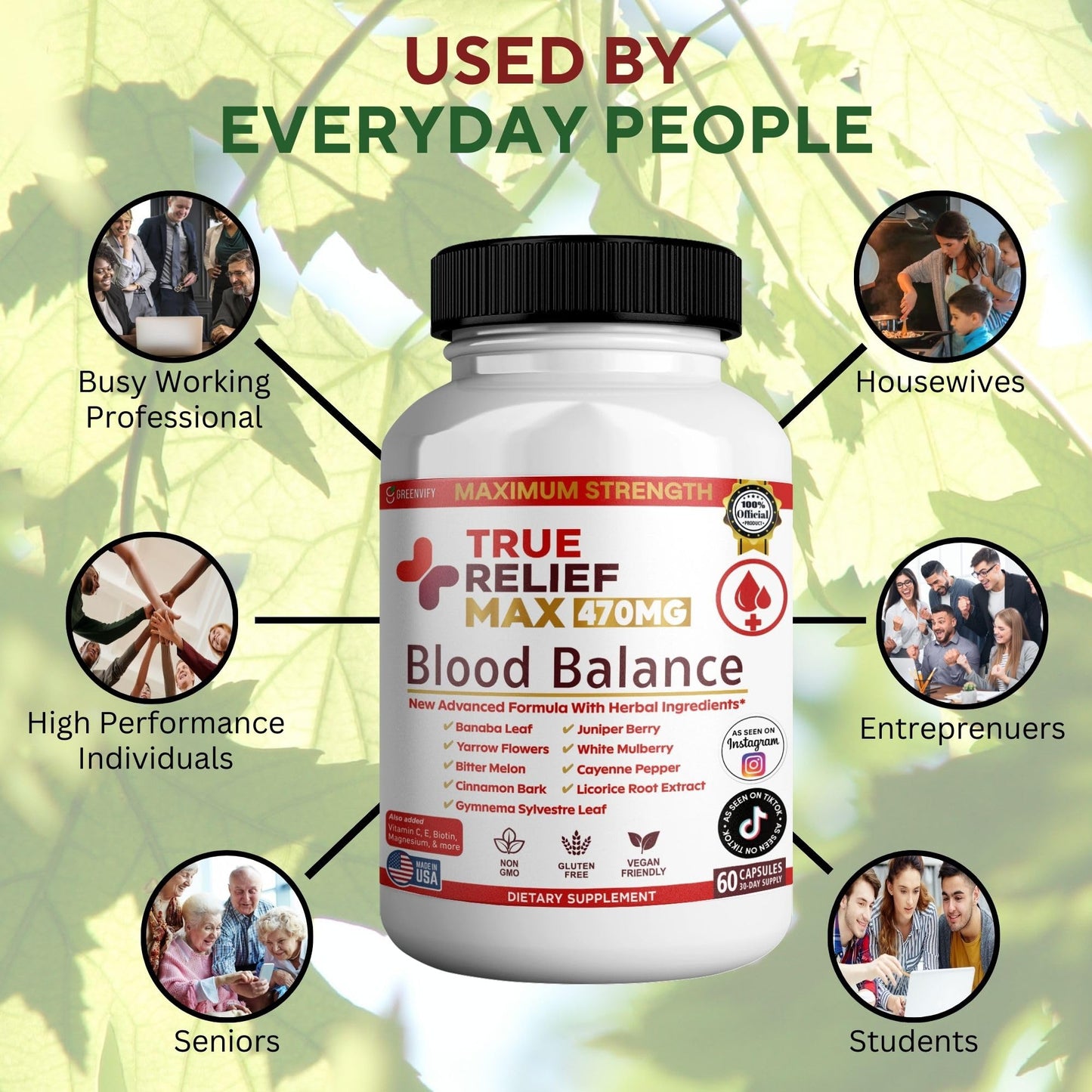 GREENVIFY True Relief Max Blood Balance Support Capsules, 60 Count
