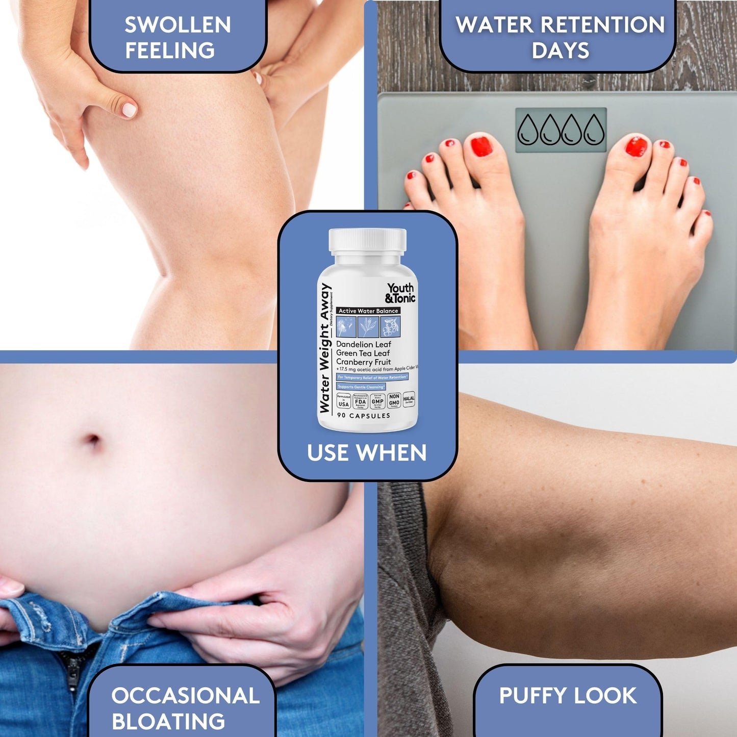 Youth & Tonic Water Capsules for Fluid Retention, 90 Count