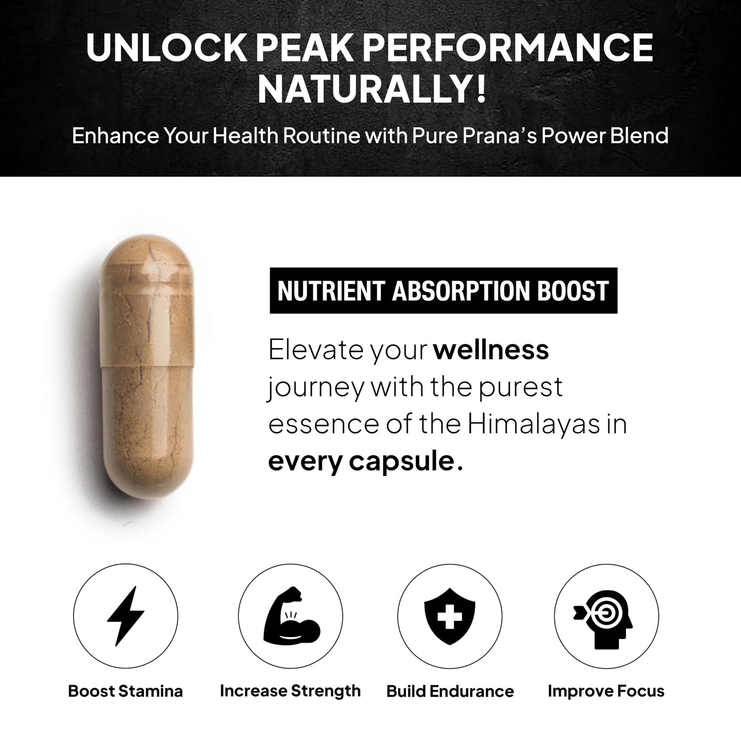 Pure Prana Shilajit for Men with Ashwagandha, Safed Musli & Gokshura - Testosterone, Energy & Vitality Support - 5-in-1 Himalayan Power Blend, 60 Veggie Capsules