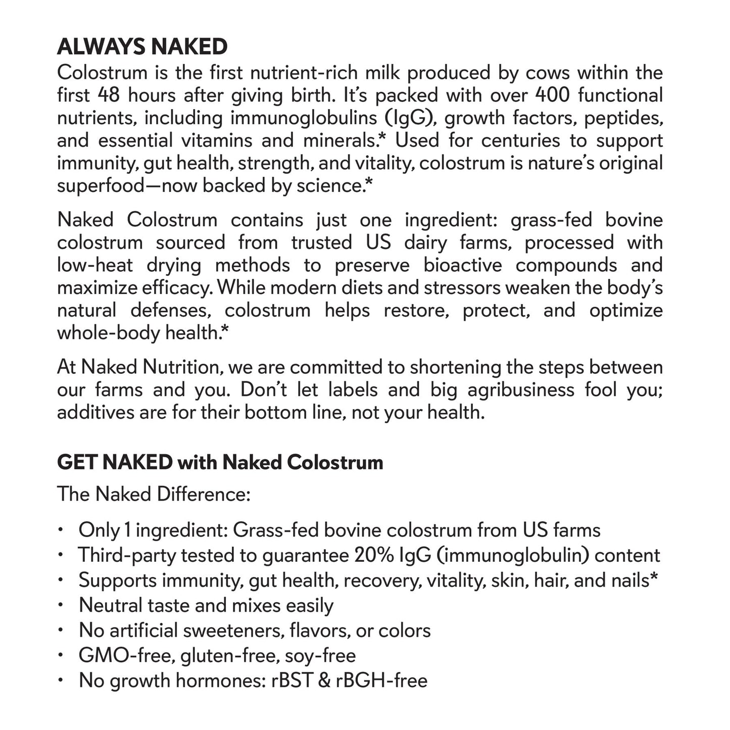 NAKED Colostrum Powder 5.3 oz, 150 Servings