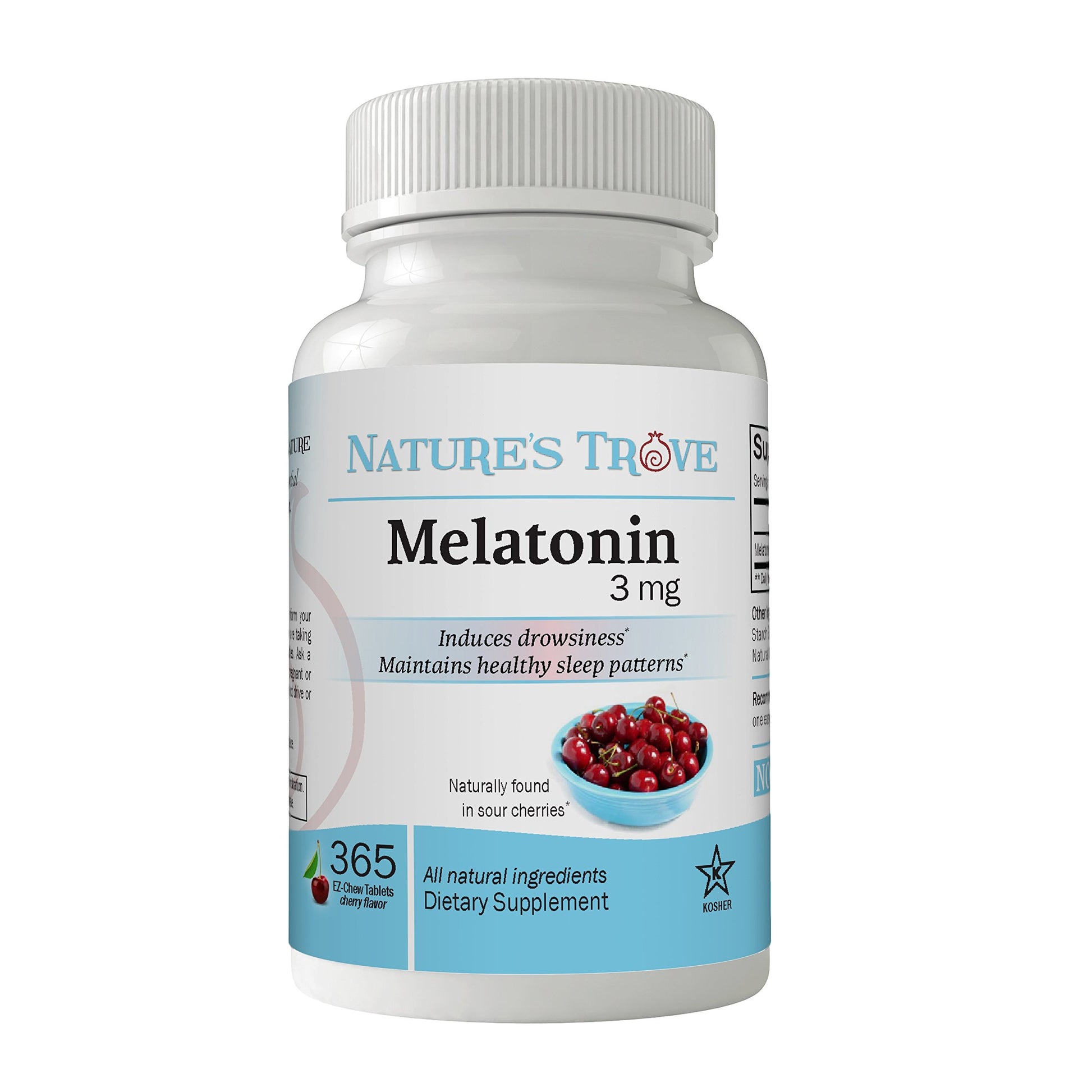 Nature's Trove Melatonin 3mg Chewable Cherry Flavor Tablets, 365 Count
