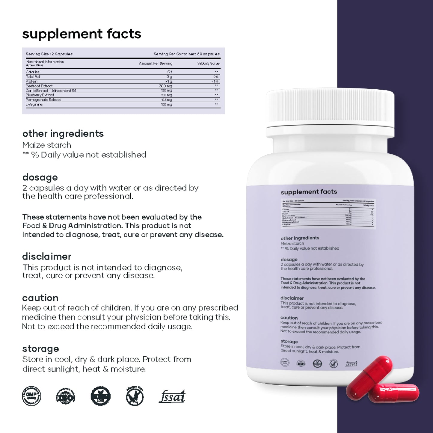 Mars by GHC Mars Beetroot Capsules with L-Arginine, Garlic, Pomegranate & Blueberry, Nitric Oxide Booster Supplement, Capsule, 1 Count