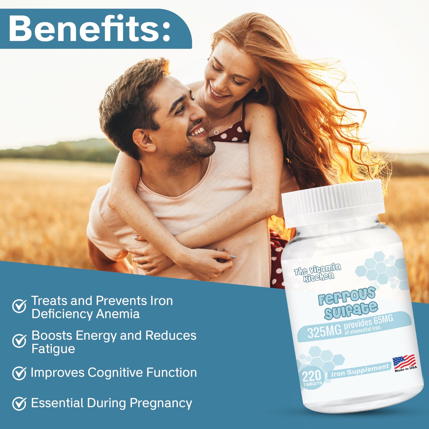 The Vitamin Kitchen Ferrous Sulfate 325 mg (65 mg Elemental Iron) High Potency Iron Supplement, 220 Tablets