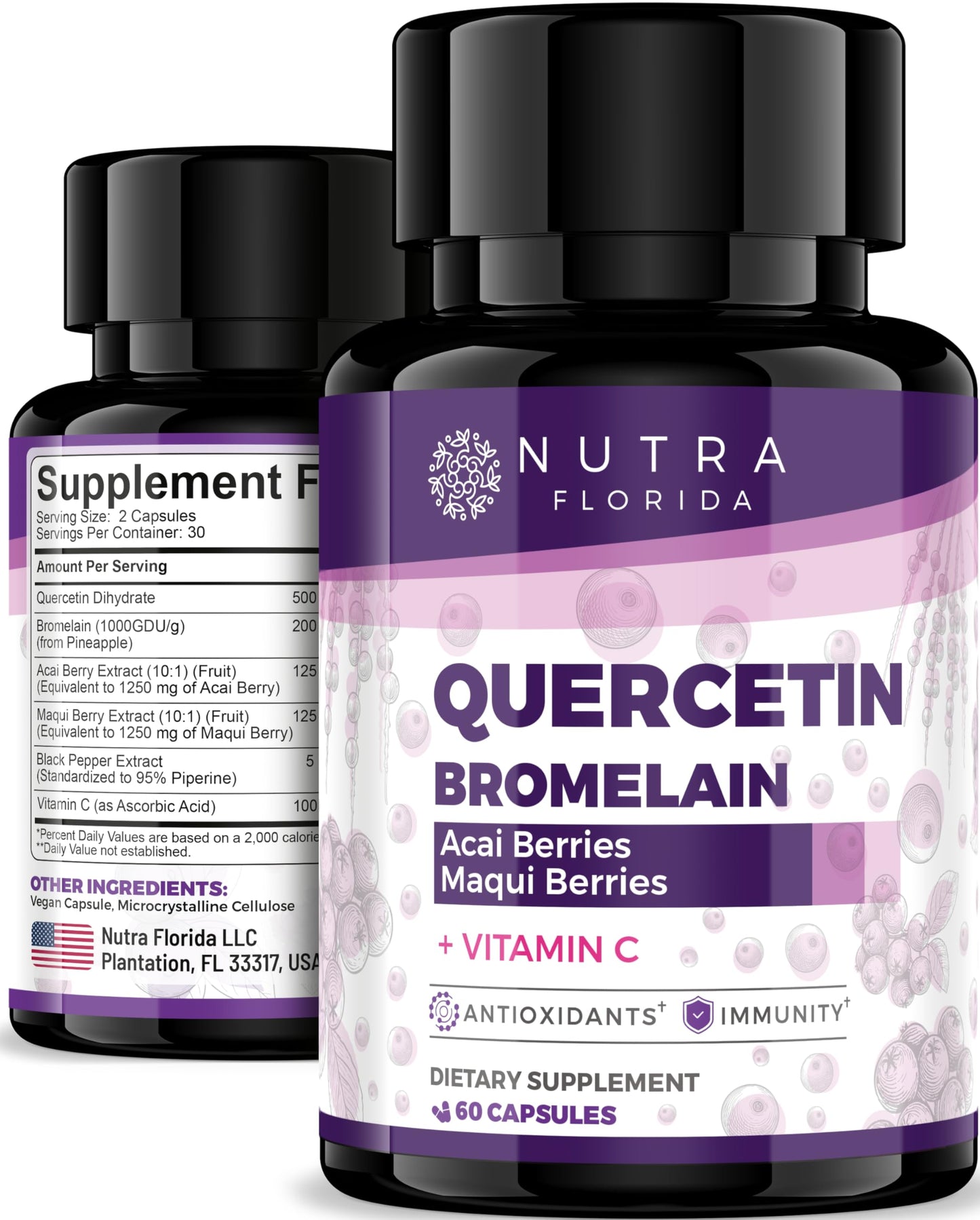 Nutra Florida Quercetin 500mg with Bromelain Capsules, 60 Count