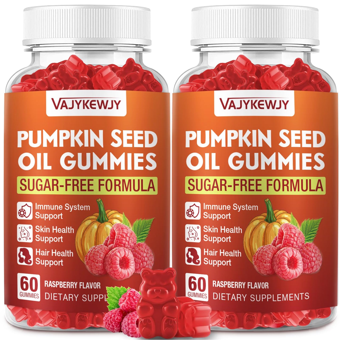 VAJYKEWJY Pumpkin Seed Oil & Saw Palmetto Hair Growth & Skin Health Supplement with High-Purity Extract for Women & Men, Vegan, Raspberry Flavor Gummy 2-pack