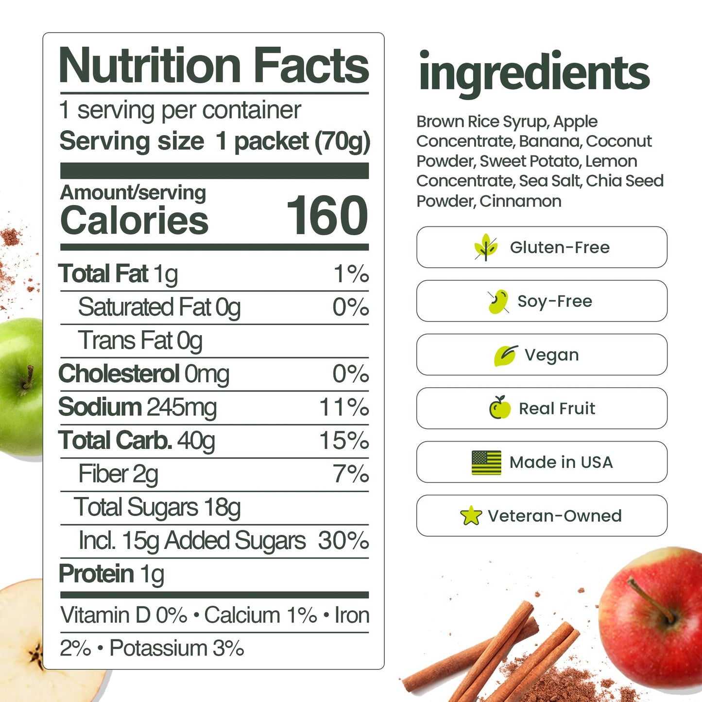 HÜMA CHIA ENERGY GEL Ultra Energy Gel Apple Pie, 20 Gels