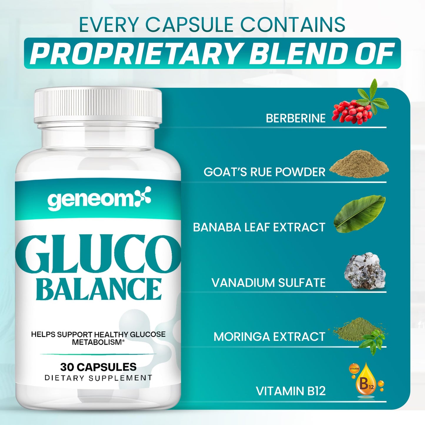 Geneomx Gluco Balance Blood Glucose Support Capsules, 30 Count