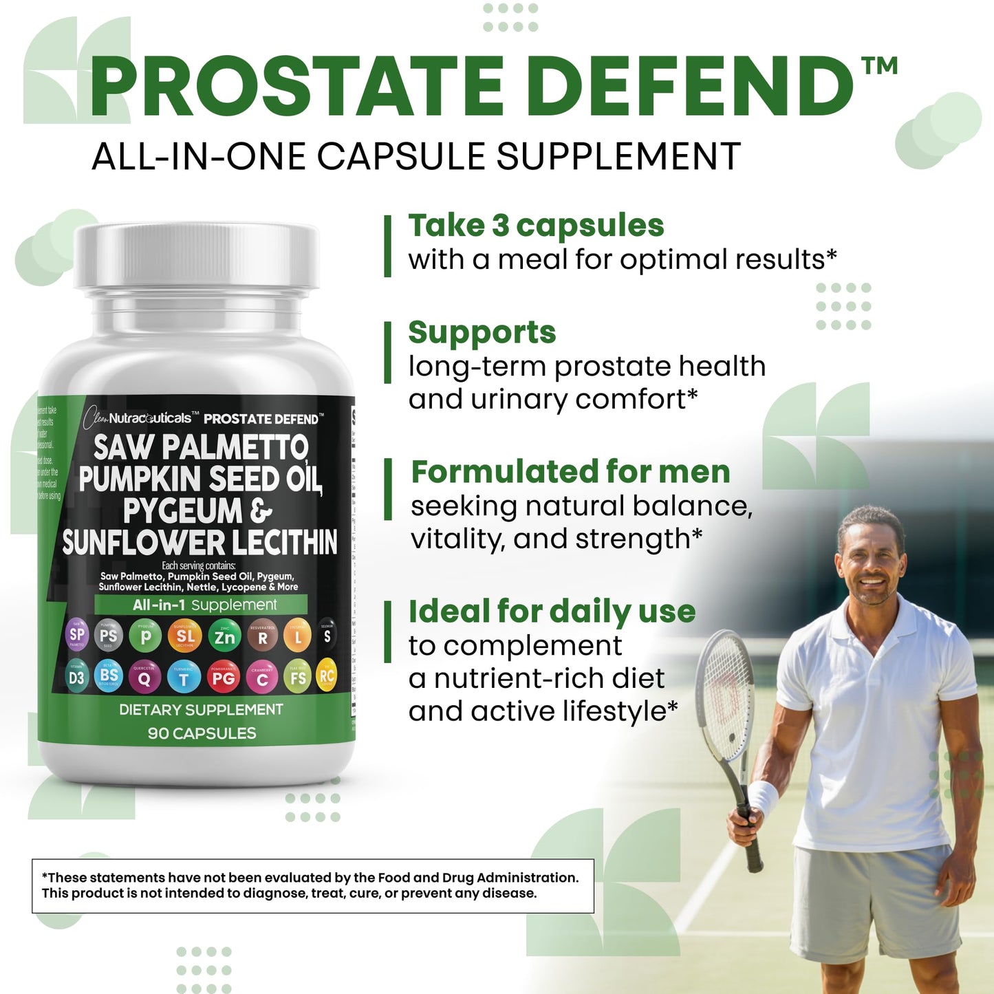 Clean Nutraceuticals Saw Palmetto Prostate Support with Pumpkin Seed Oil, Pygeum, Sunflower Lecithin, Stinging Nettle, Cranberry and Lycopene 180 Capsules